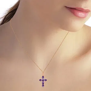 1.5 Carat 14K Solid Rose Gold Cross Necklace Natural Purple Amethyst
