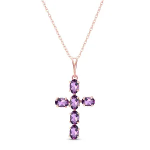 1.5 Carat 14K Solid Rose Gold Cross Necklace Natural Purple Amethyst