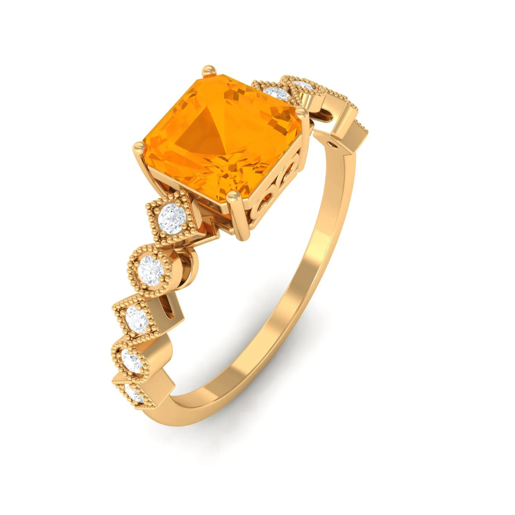 1.5 CT Asscher Cut Fire Opal Solitaire Engagement Ring with Diamond