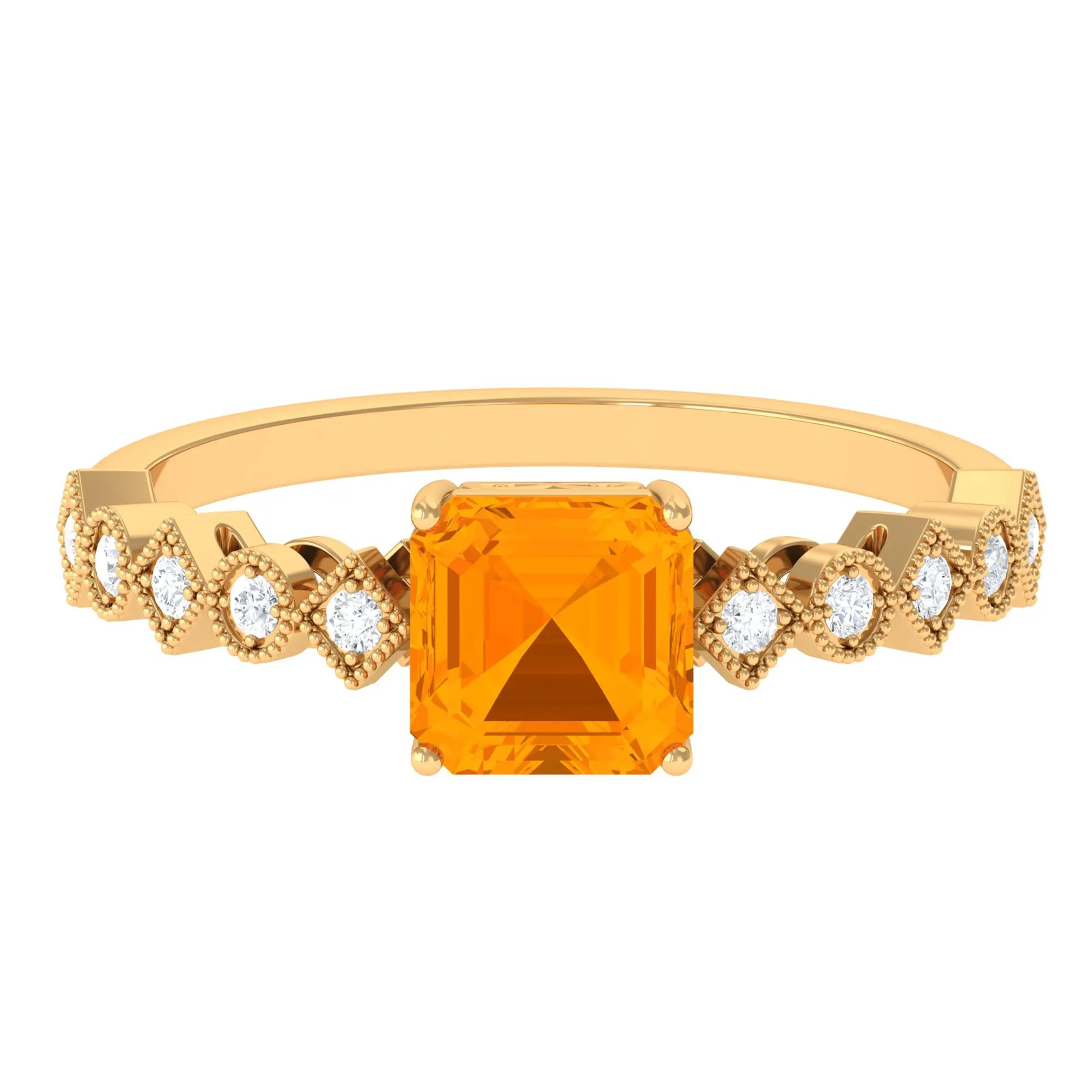 1.5 CT Asscher Cut Fire Opal Solitaire Engagement Ring with Diamond