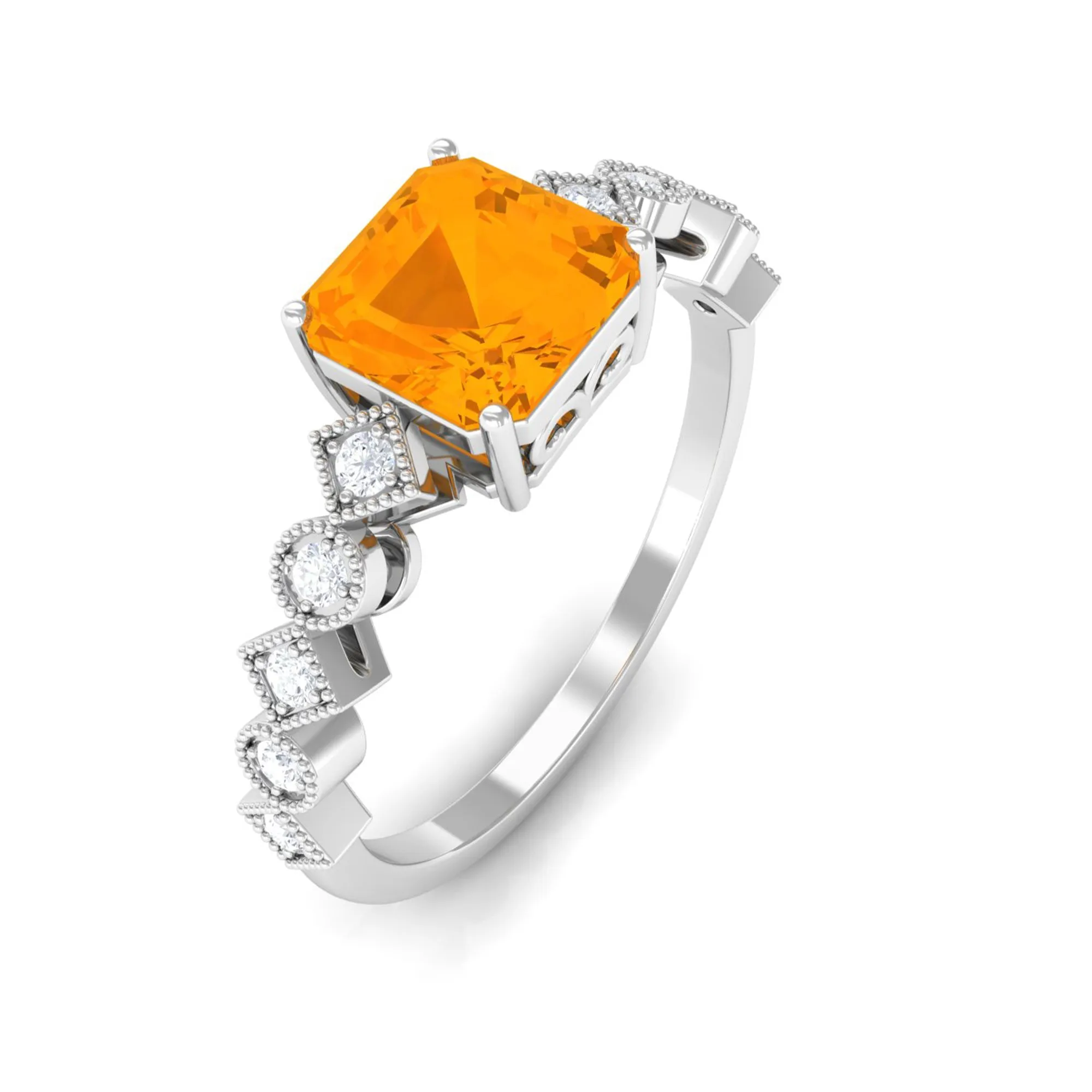 1.5 CT Asscher Cut Fire Opal Solitaire Engagement Ring with Diamond