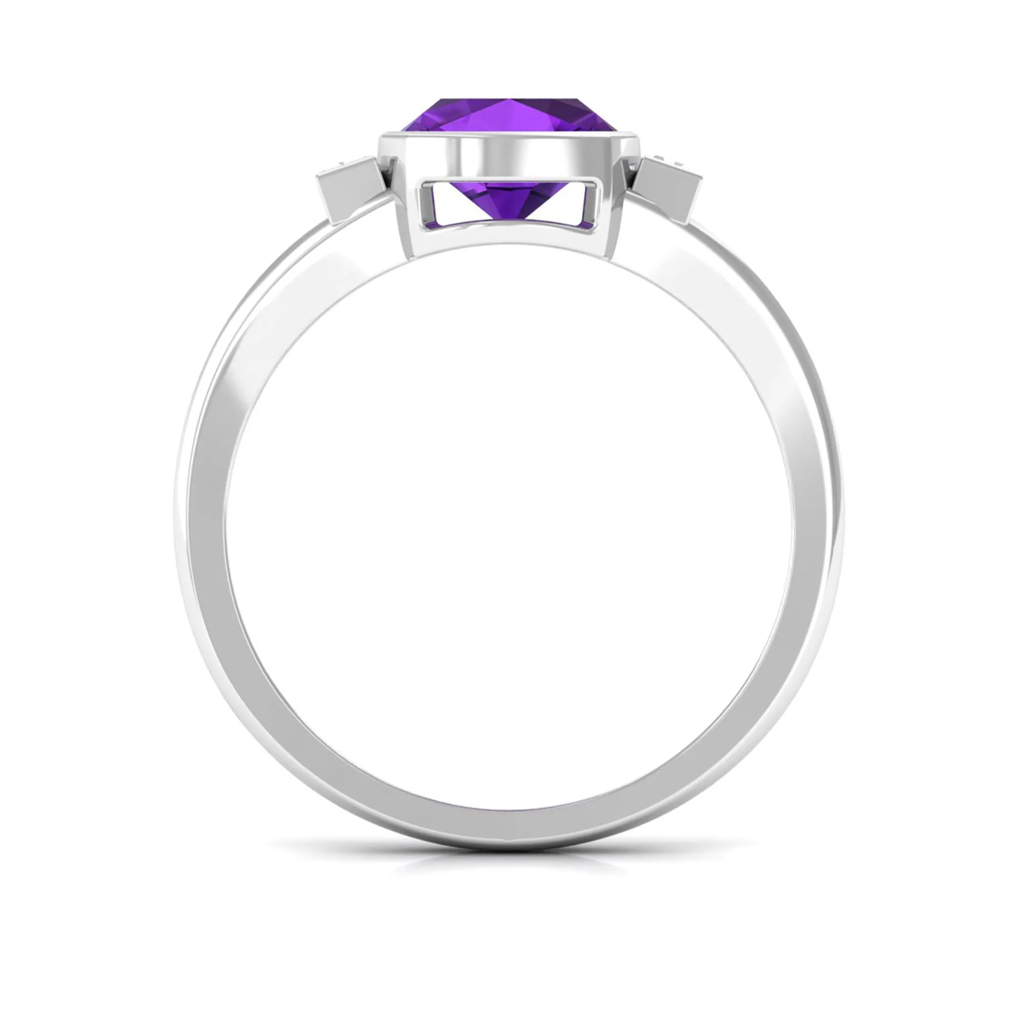 1.50 CT Cushion Cut Amethyst Engagement Ring with Baguette Diamond