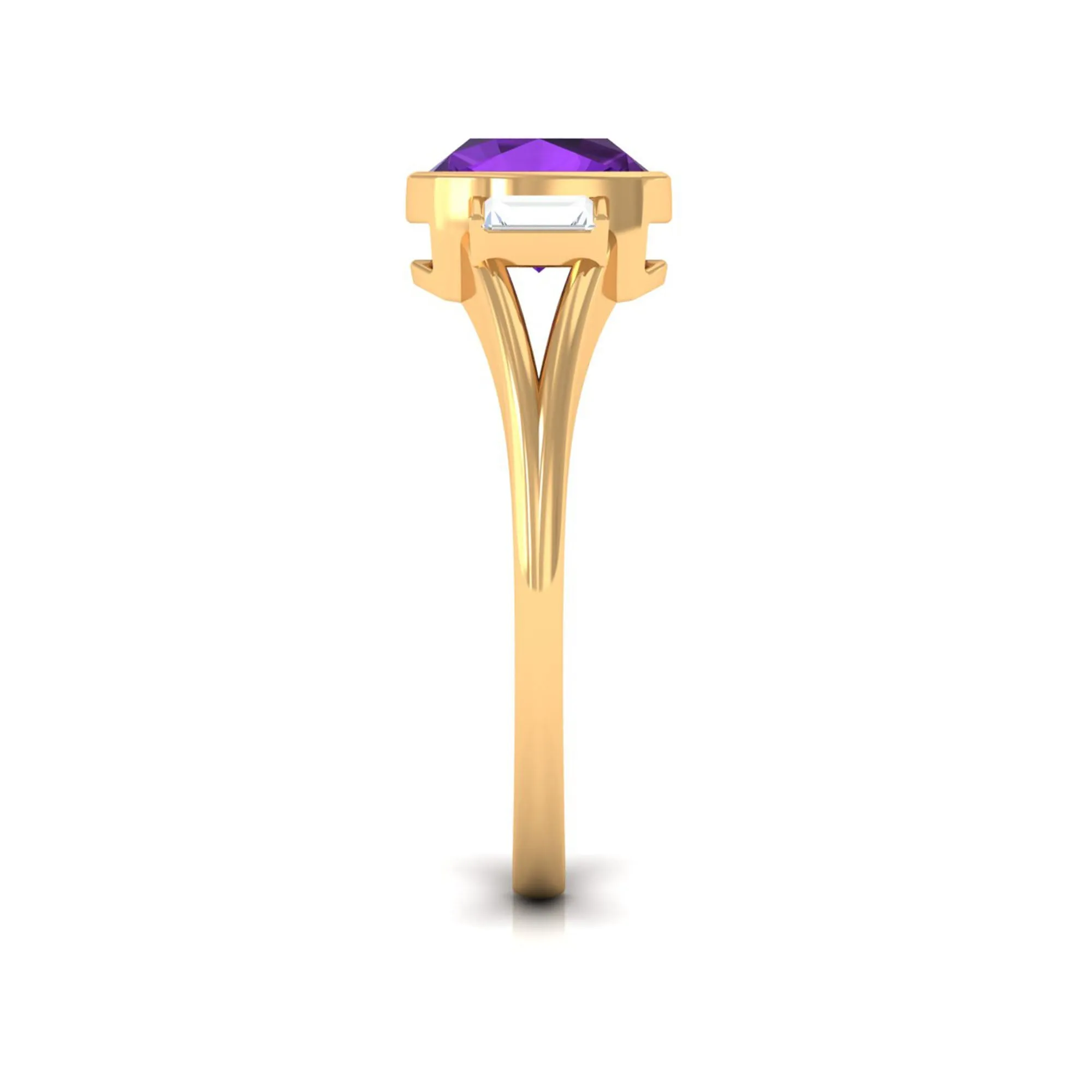 1.50 CT Cushion Cut Amethyst Engagement Ring with Baguette Diamond