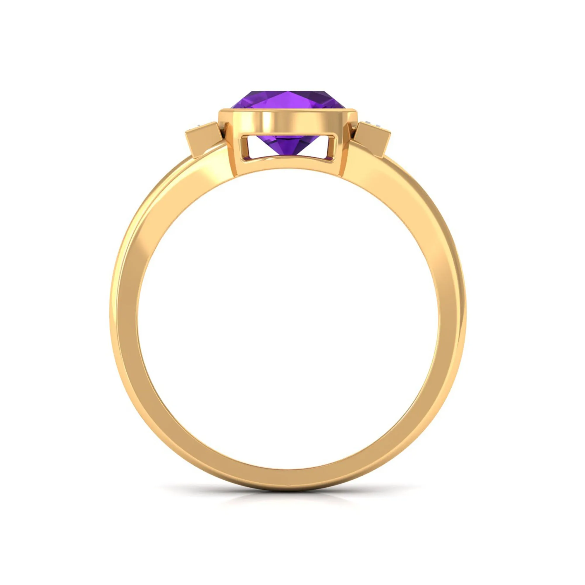 1.50 CT Cushion Cut Amethyst Engagement Ring with Baguette Diamond