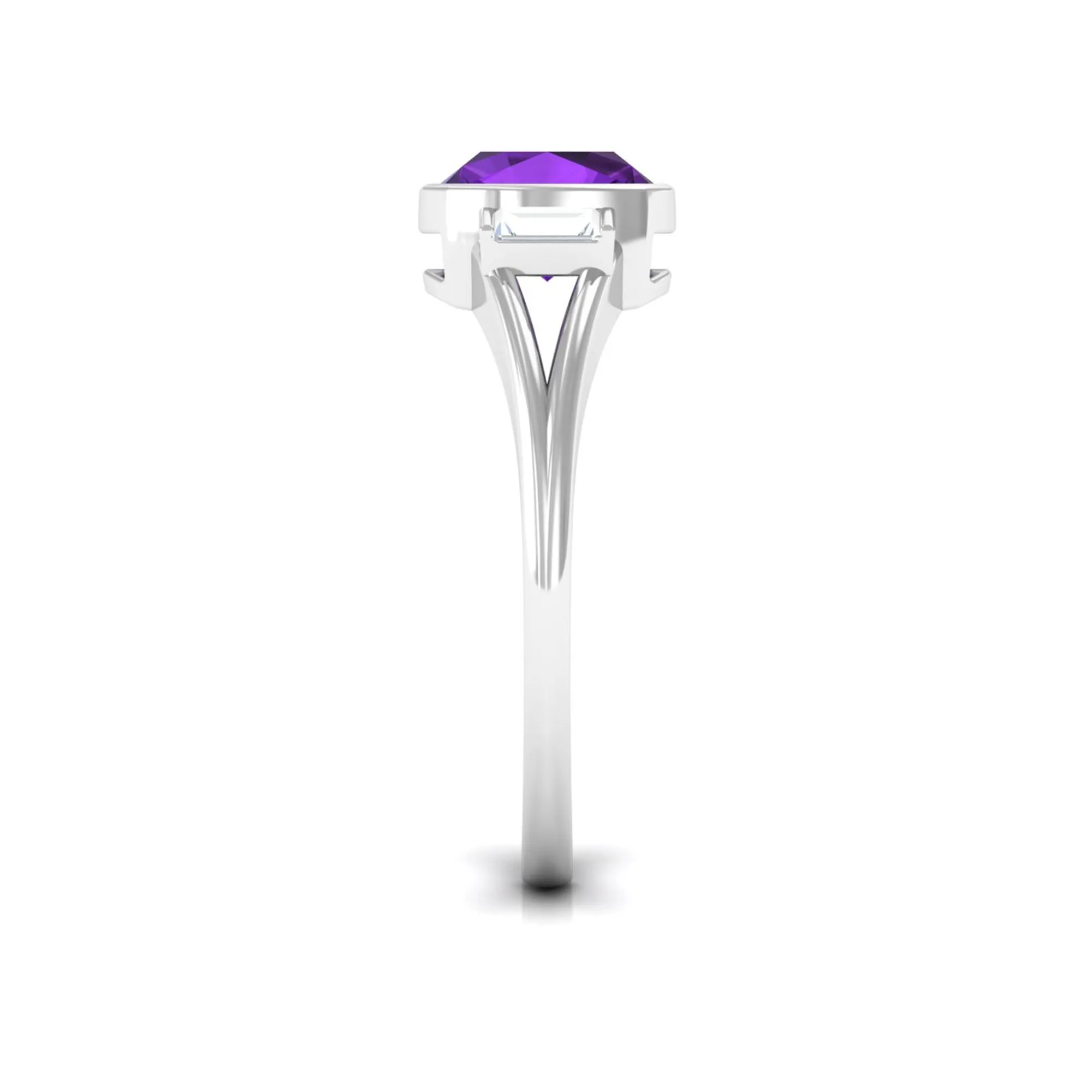 1.50 CT Cushion Cut Amethyst Engagement Ring with Baguette Diamond