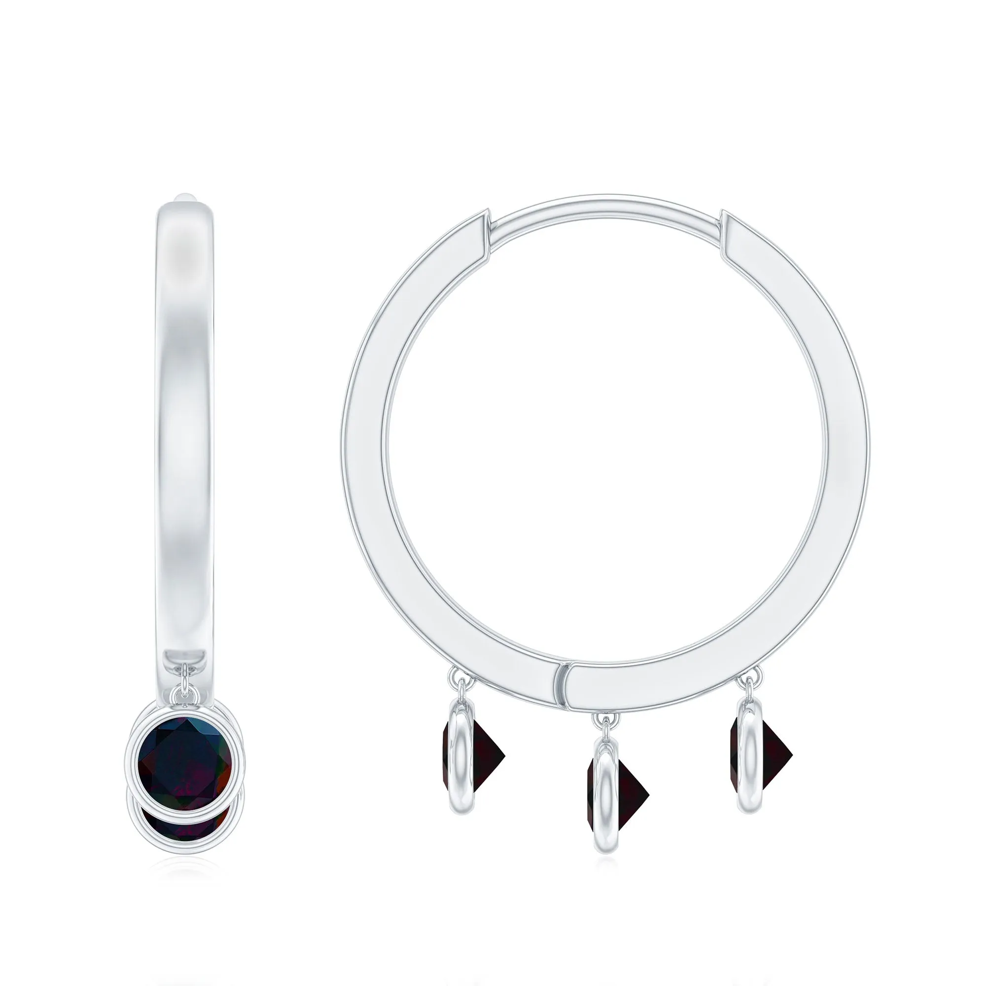 1.50 CT Natural Black Opal Hoop Drop Earrings in Gold