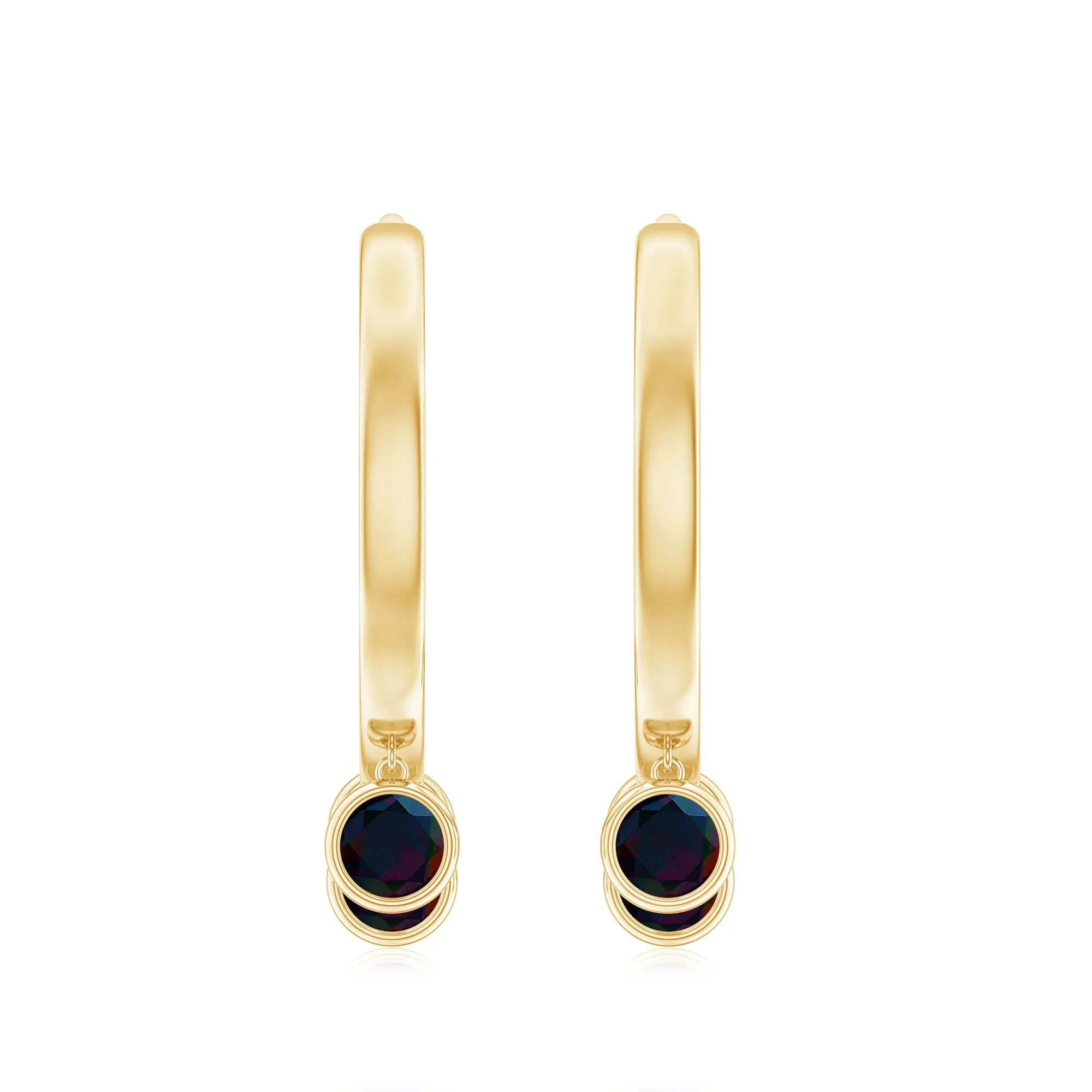 1.50 CT Natural Black Opal Hoop Drop Earrings in Gold