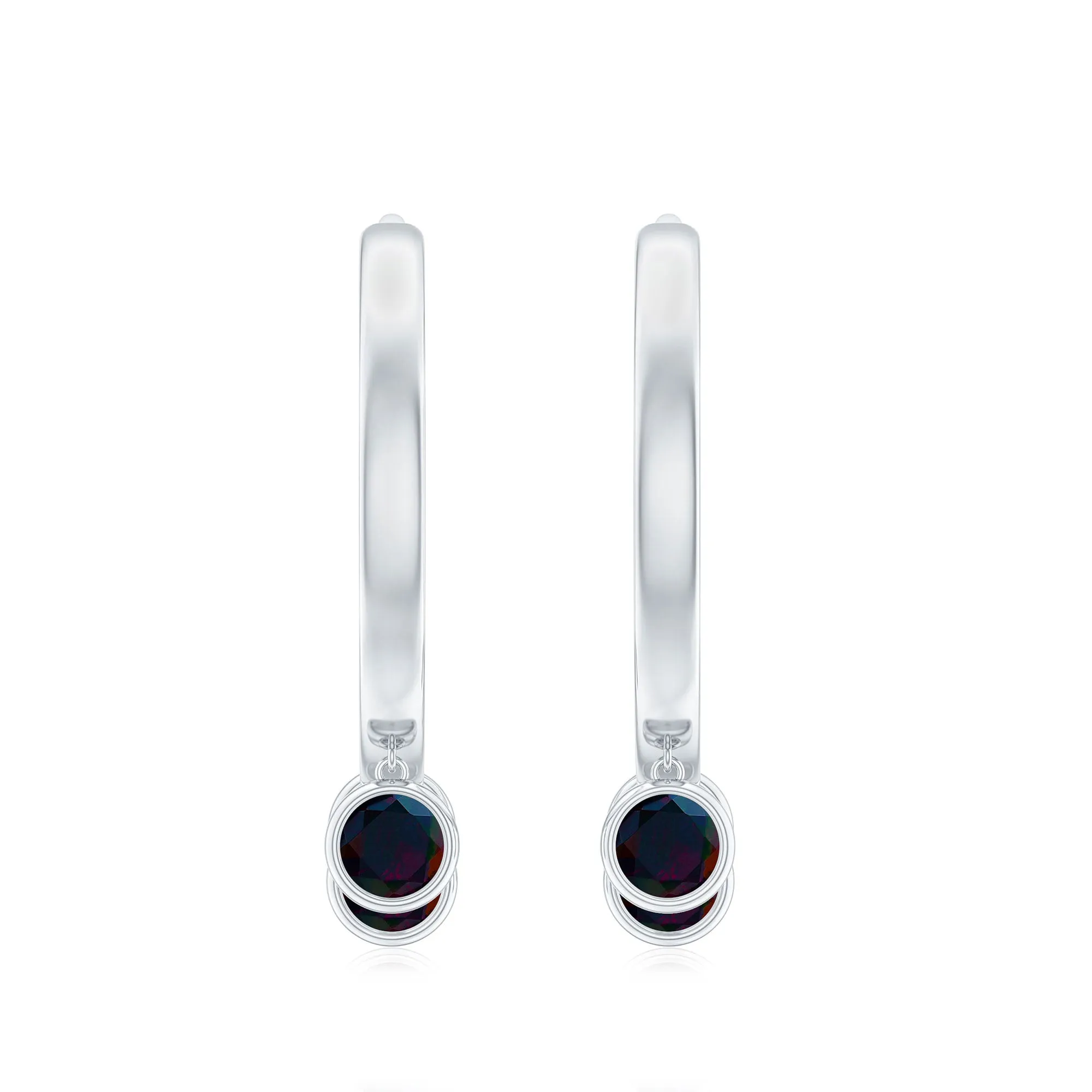 1.50 CT Natural Black Opal Hoop Drop Earrings in Gold