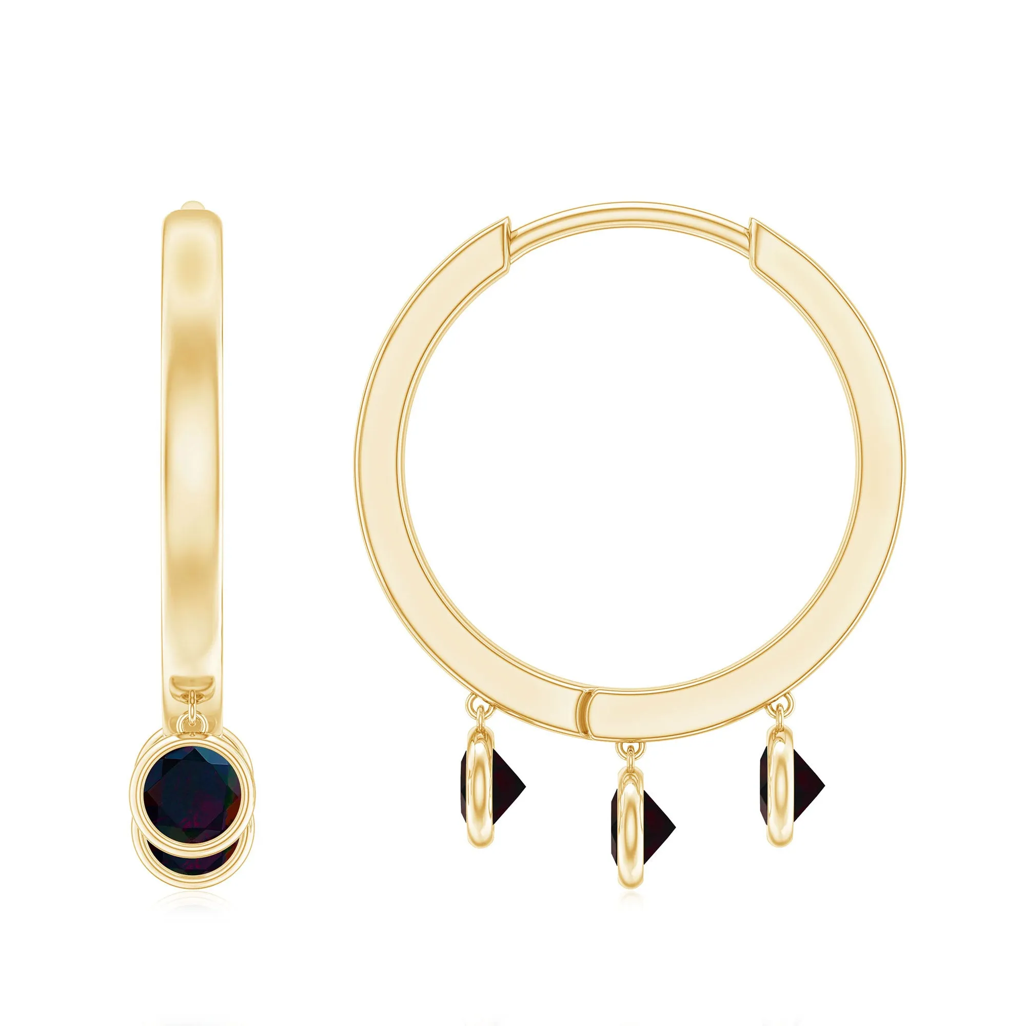 1.50 CT Natural Black Opal Hoop Drop Earrings in Gold