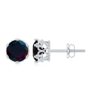 1.50 CT Solitaire Black Opal Crown Silver Stud Earrings with Screw Back