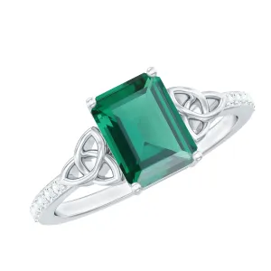1.75 CT Celtic Knot Created Emerald and Diamond Ring