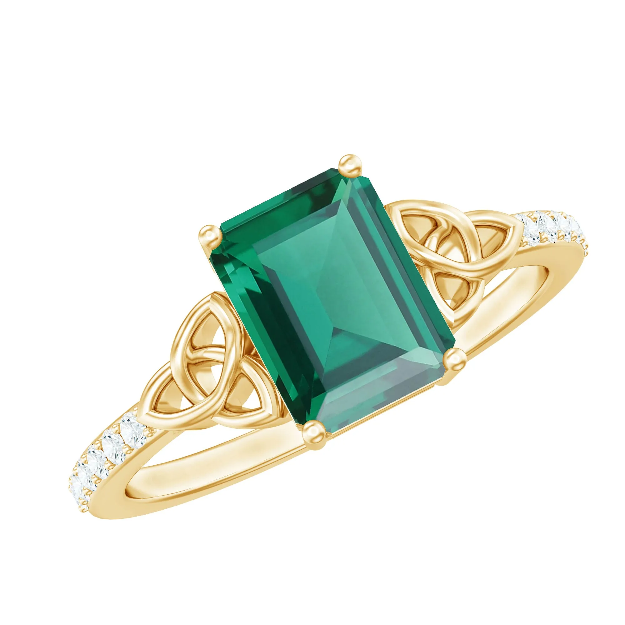 1.75 CT Celtic Knot Created Emerald and Diamond Ring