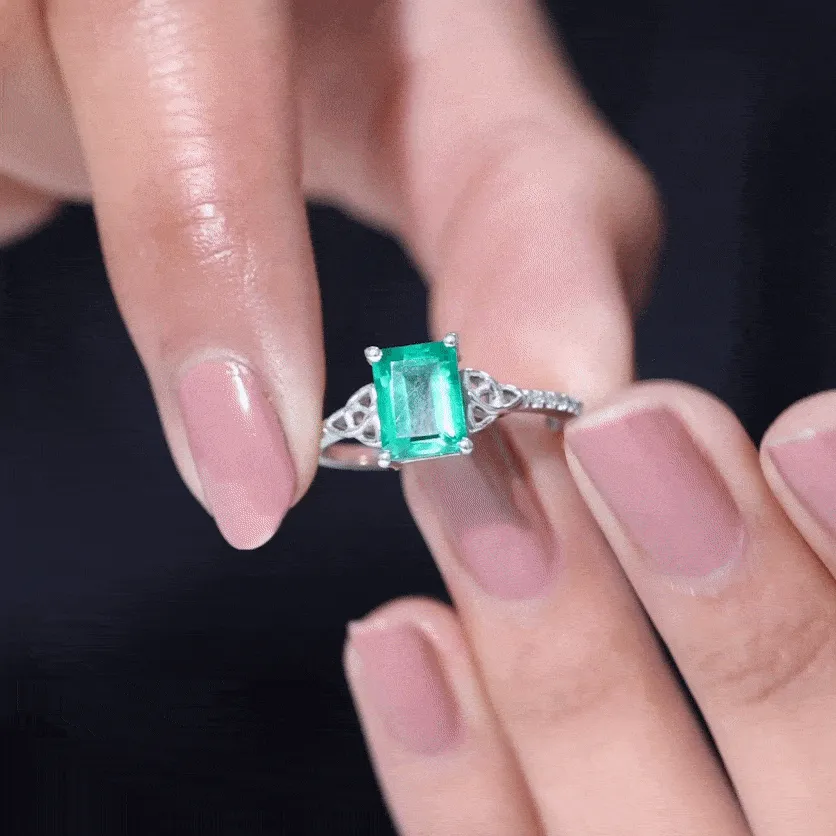 1.75 CT Celtic Knot Created Emerald and Diamond Ring