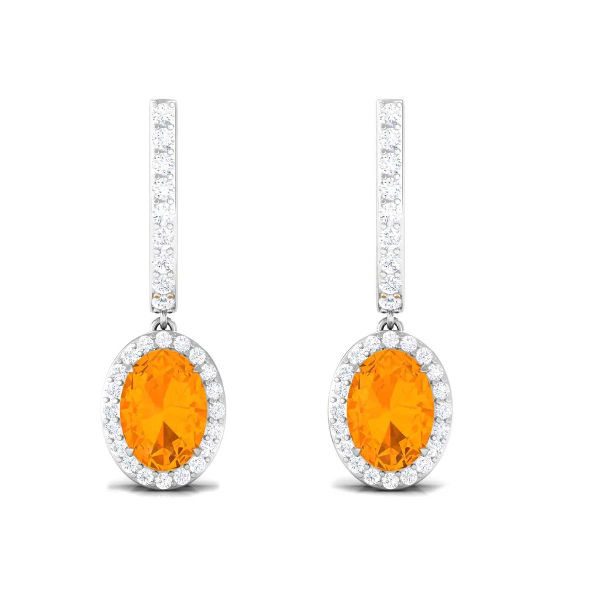 1.75 CT Claw Set Fire Opal and Diamond Drop Hoop Earrings