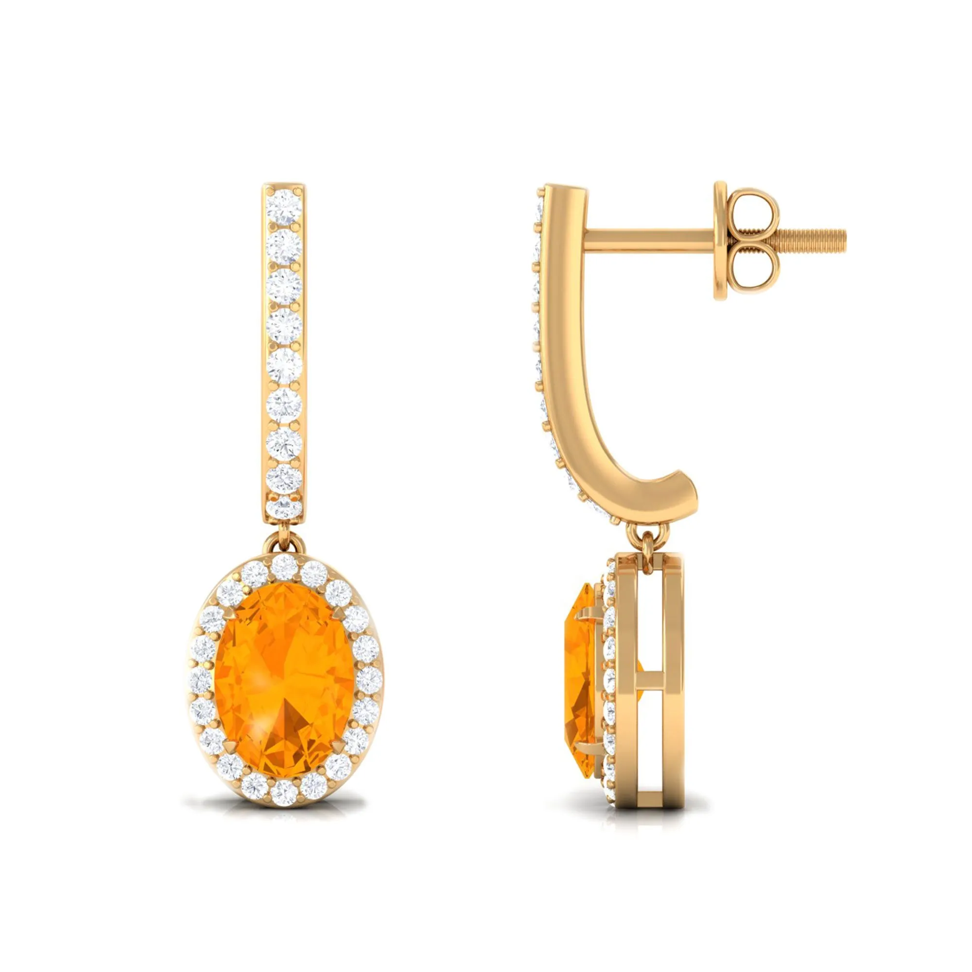 1.75 CT Claw Set Fire Opal and Diamond Drop Hoop Earrings