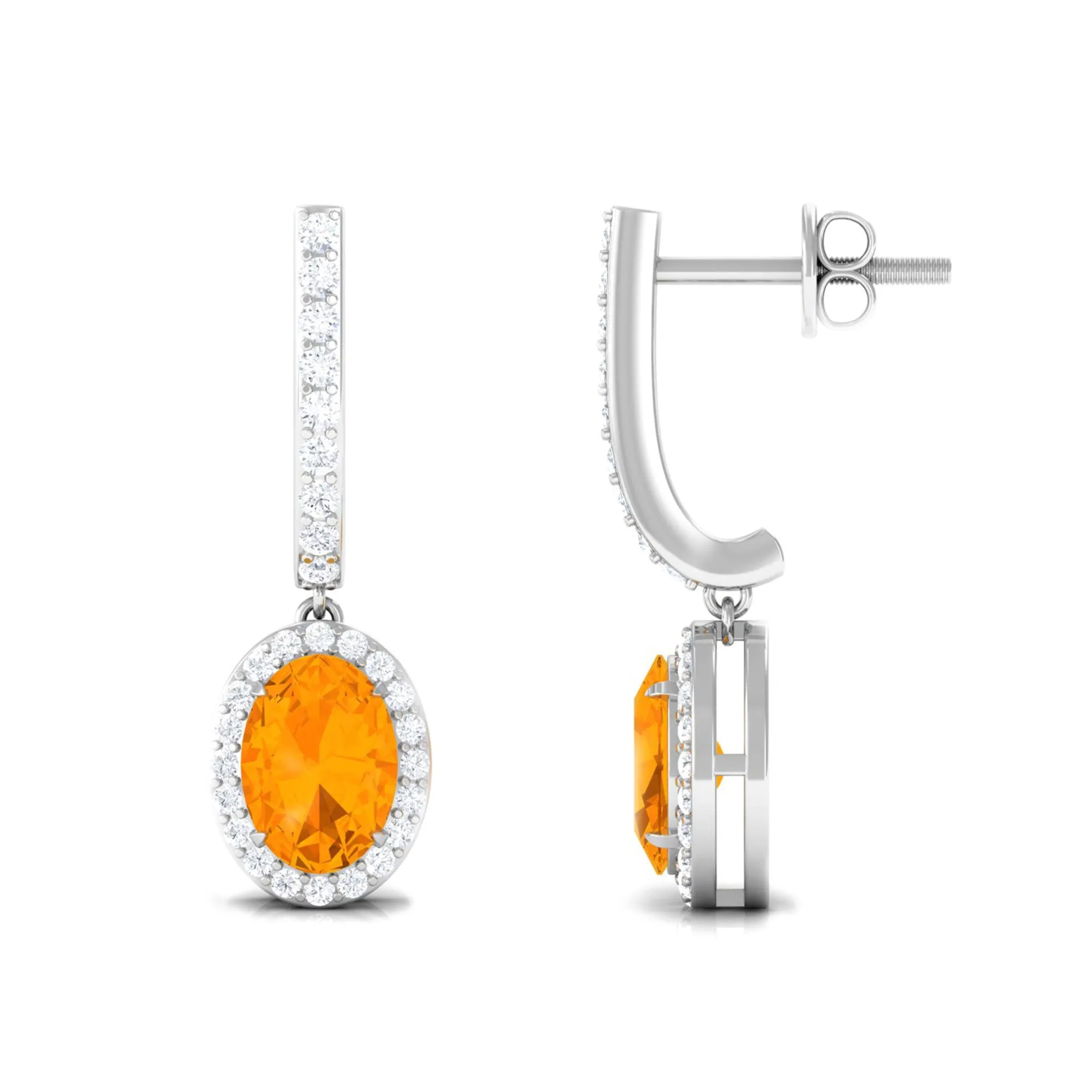 1.75 CT Claw Set Fire Opal and Diamond Drop Hoop Earrings