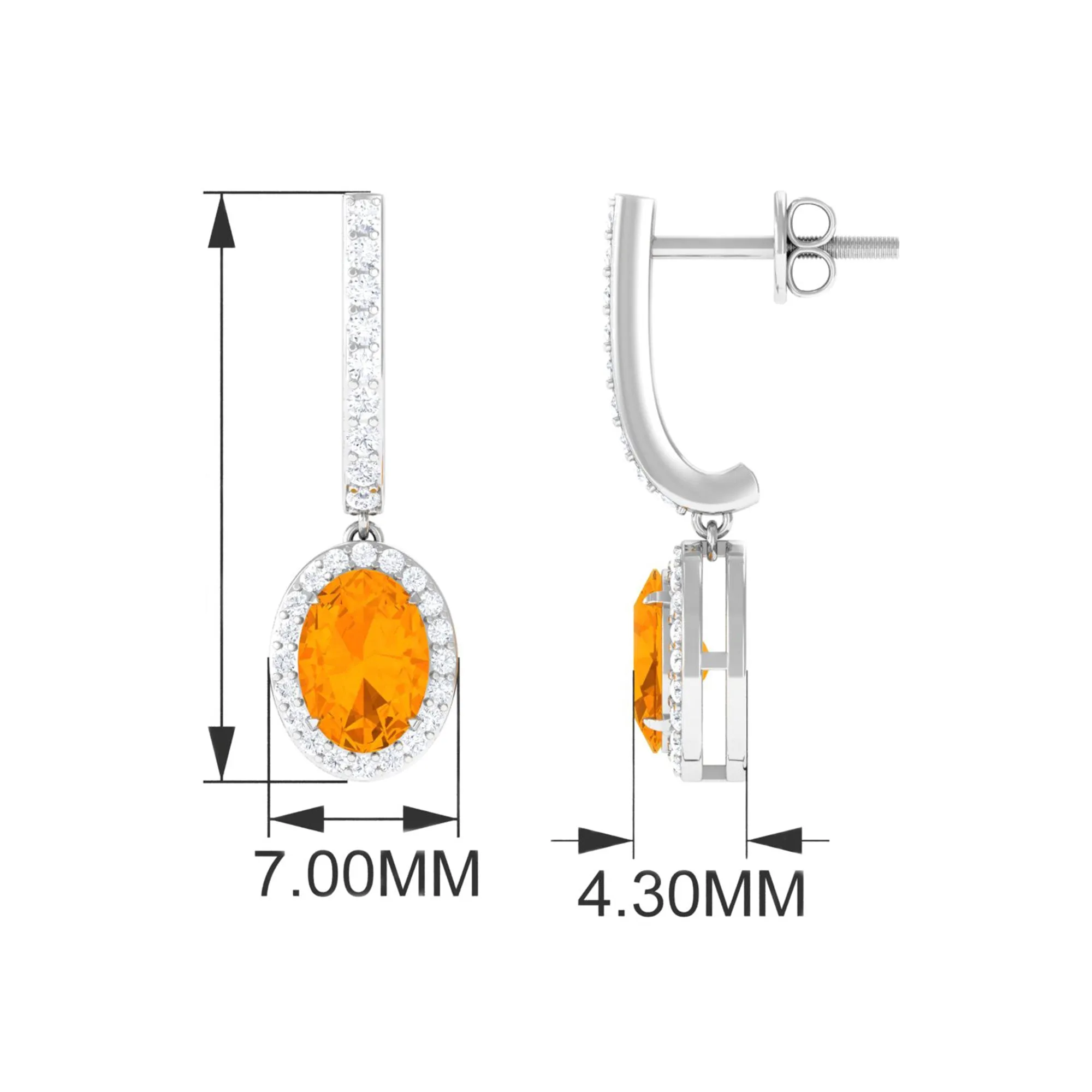 1.75 CT Claw Set Fire Opal and Diamond Drop Hoop Earrings