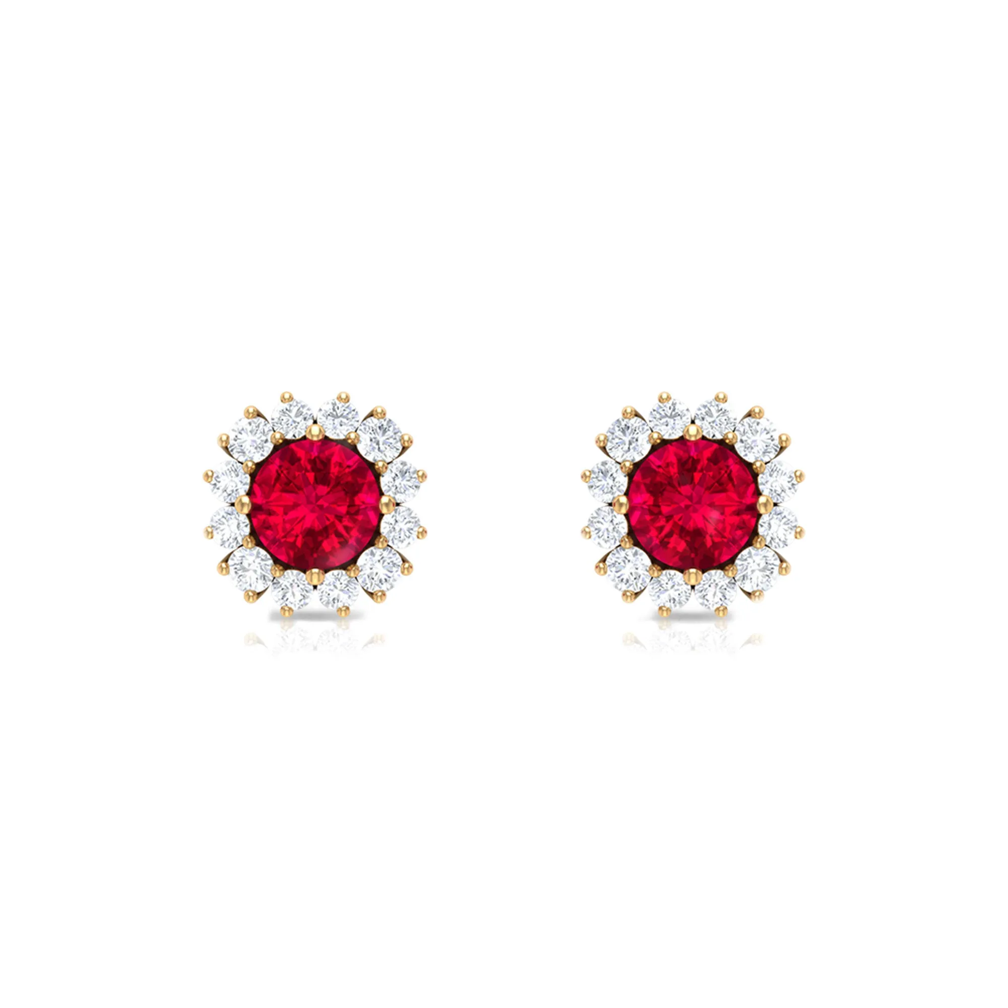 1.75 CT Lab Created Ruby Classic Stud Earring with Diamond Halo