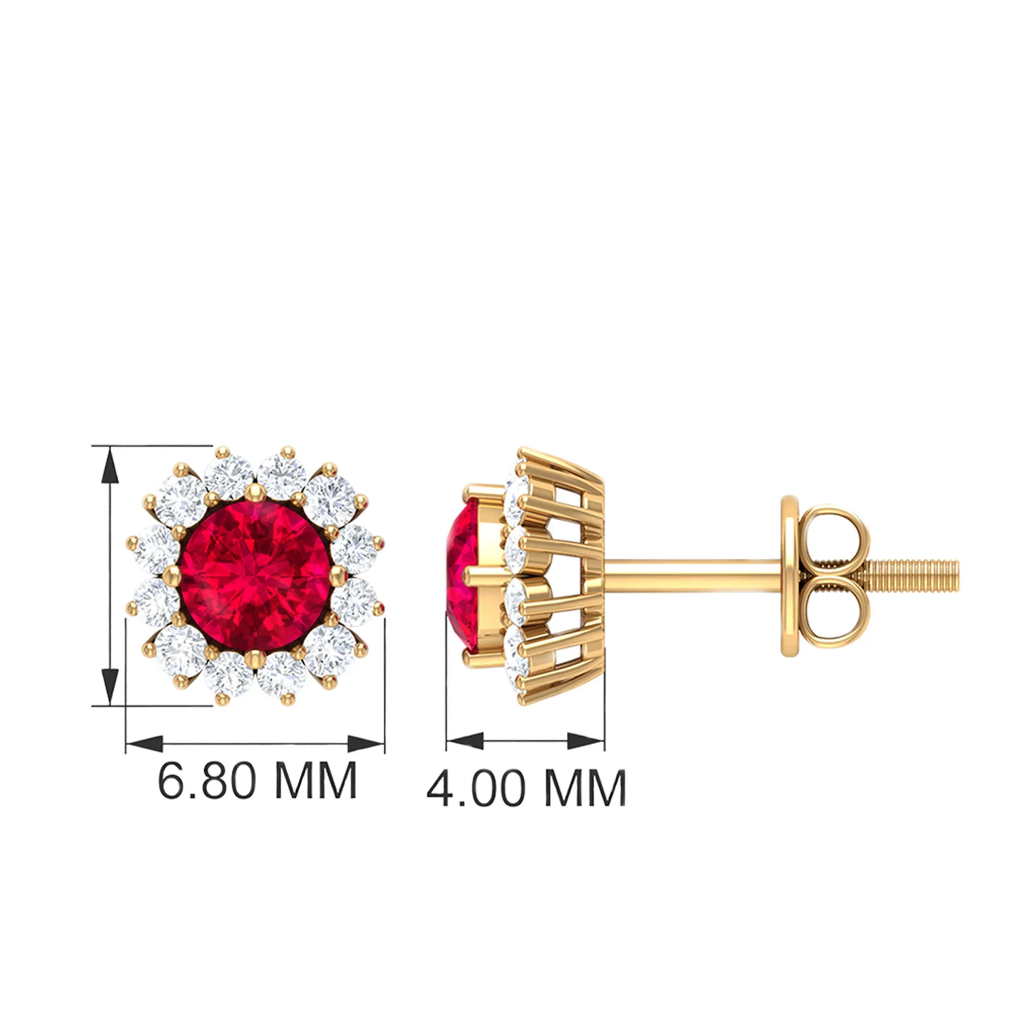 1.75 CT Lab Created Ruby Classic Stud Earring with Diamond Halo