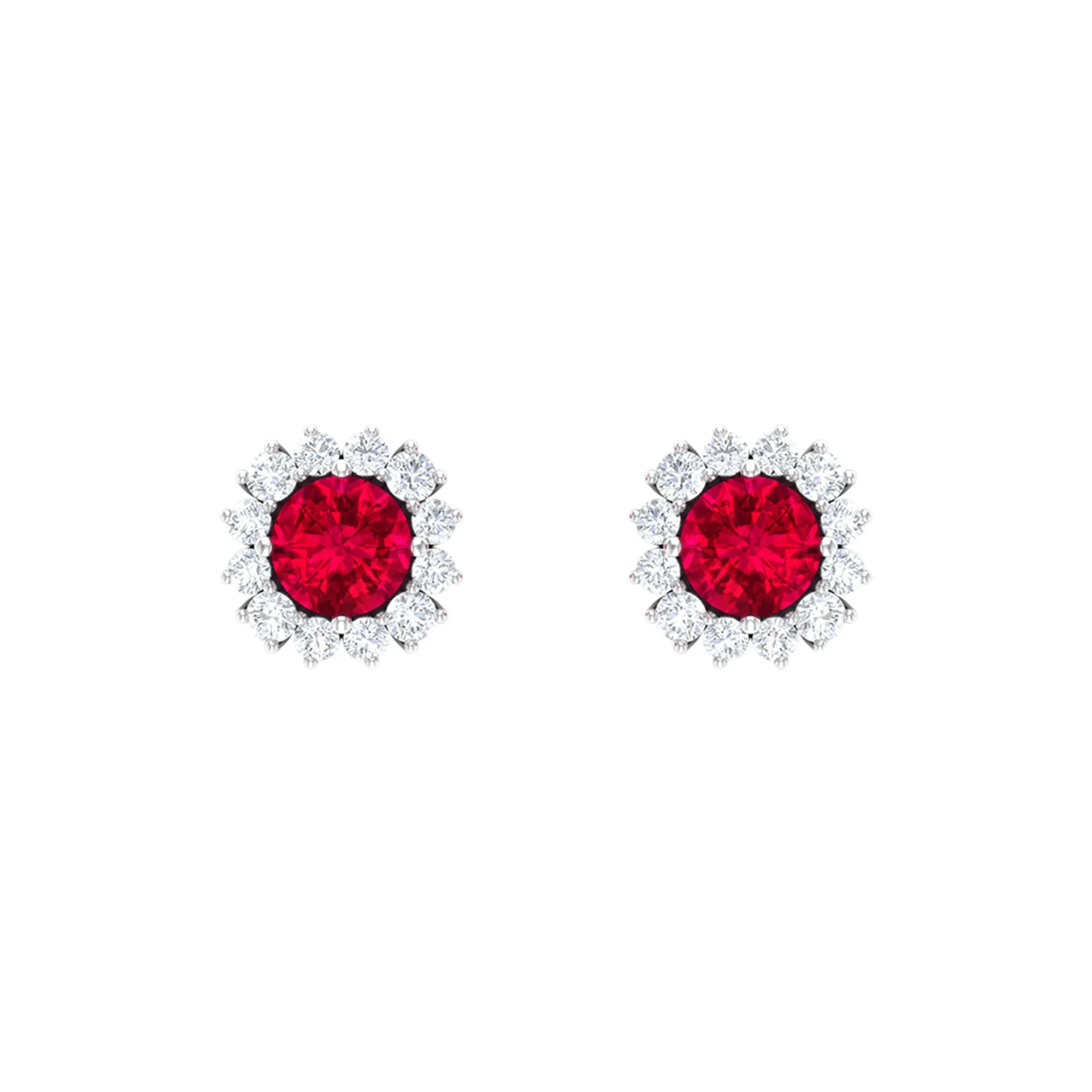 1.75 CT Lab Created Ruby Classic Stud Earring with Diamond Halo