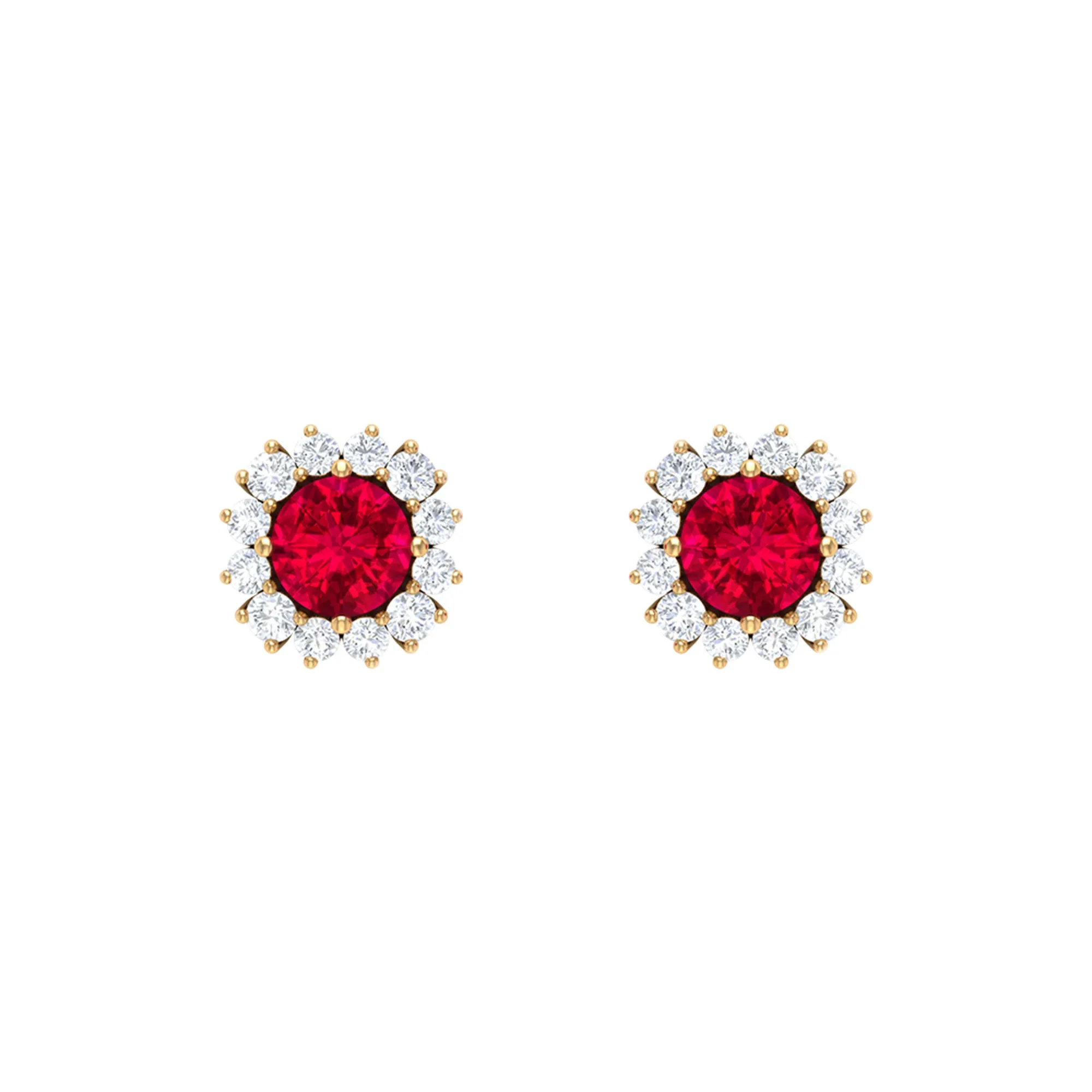1.75 CT Lab Created Ruby Classic Stud Earring with Diamond Halo