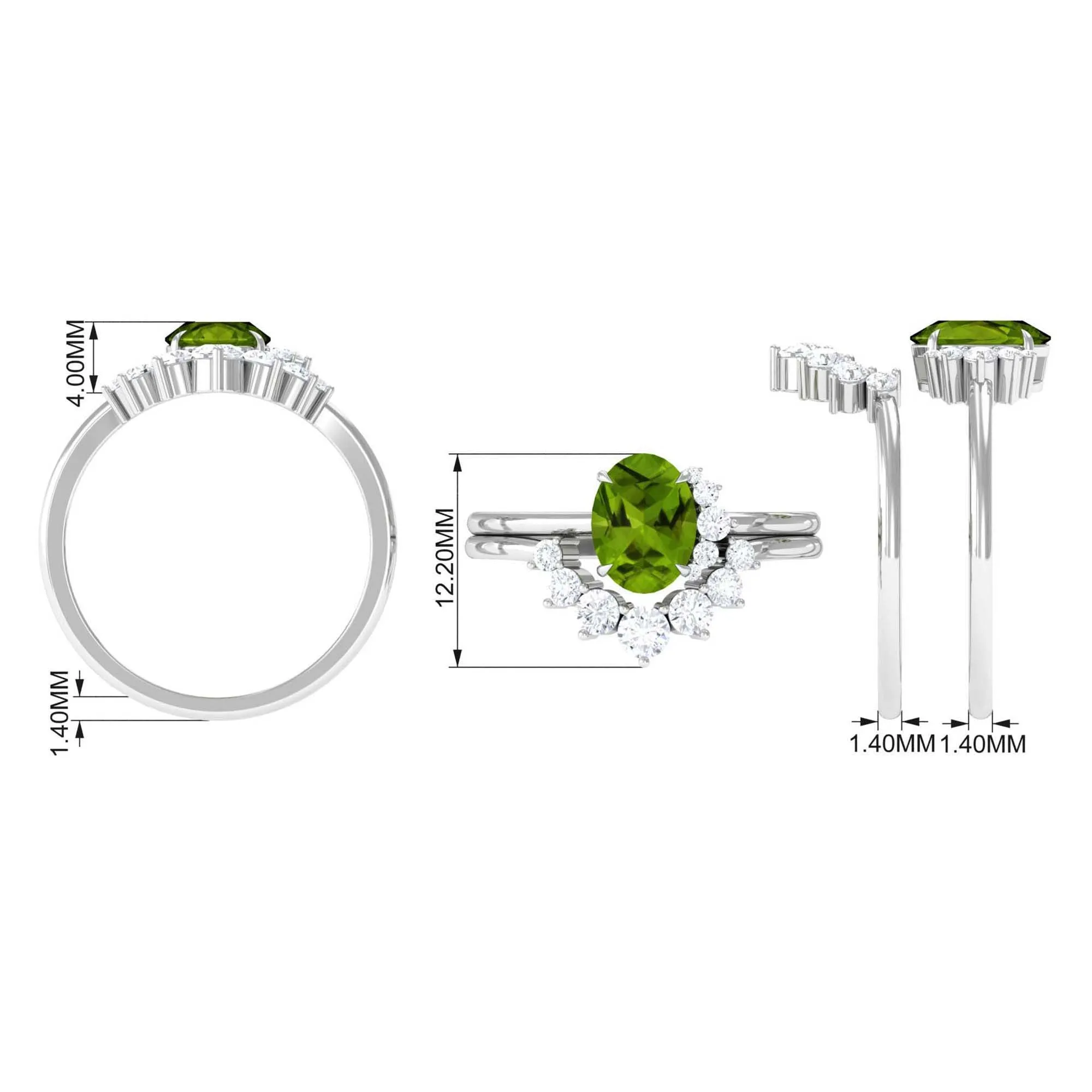 1.75 CT Peridot and Diamond Engagement Enhancer Ring Set