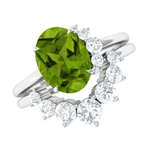 1.75 CT Peridot and Diamond Engagement Enhancer Ring Set