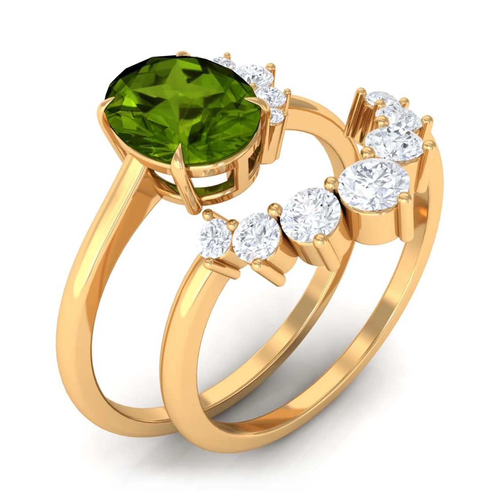 1.75 CT Peridot and Diamond Engagement Enhancer Ring Set