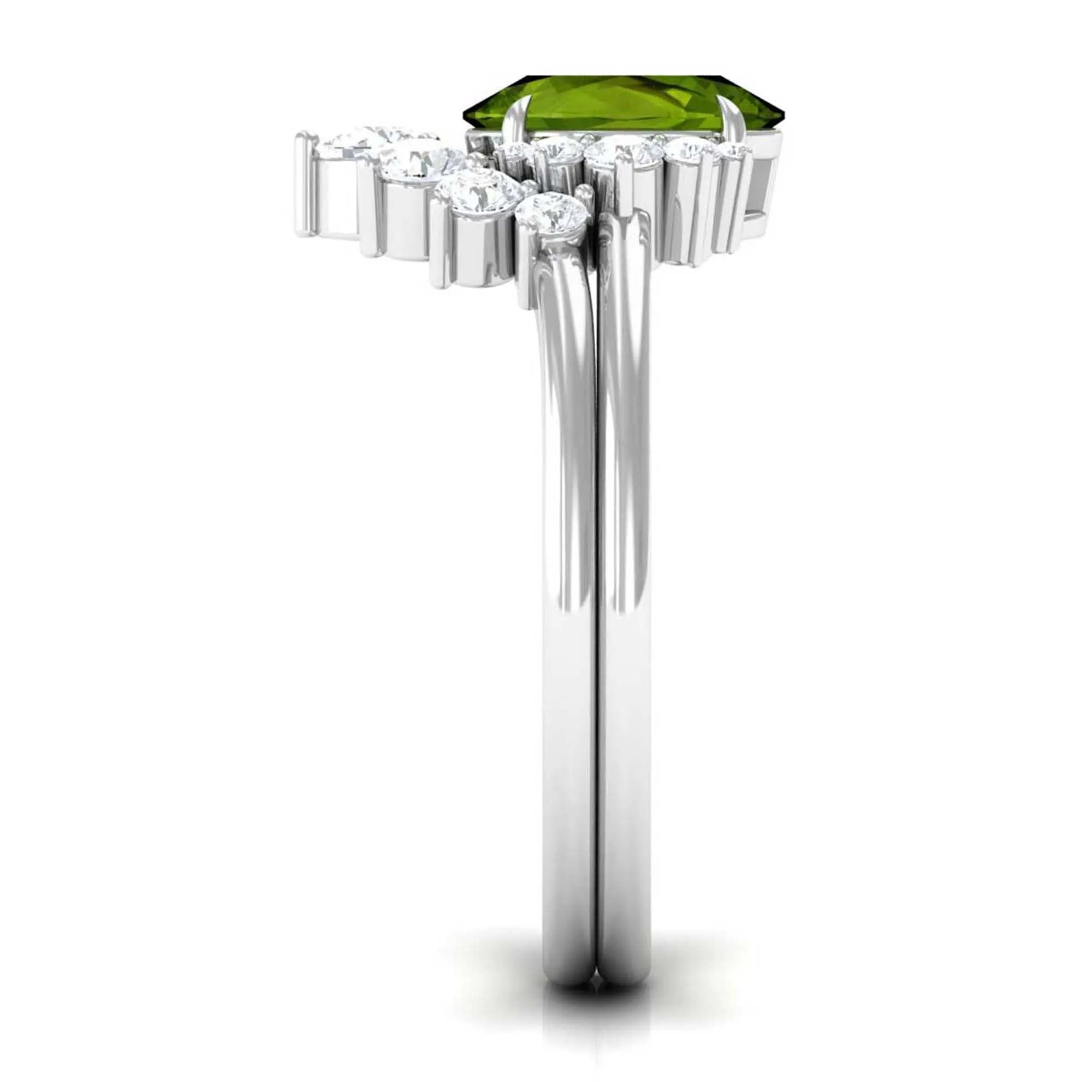 1.75 CT Peridot and Diamond Engagement Enhancer Ring Set
