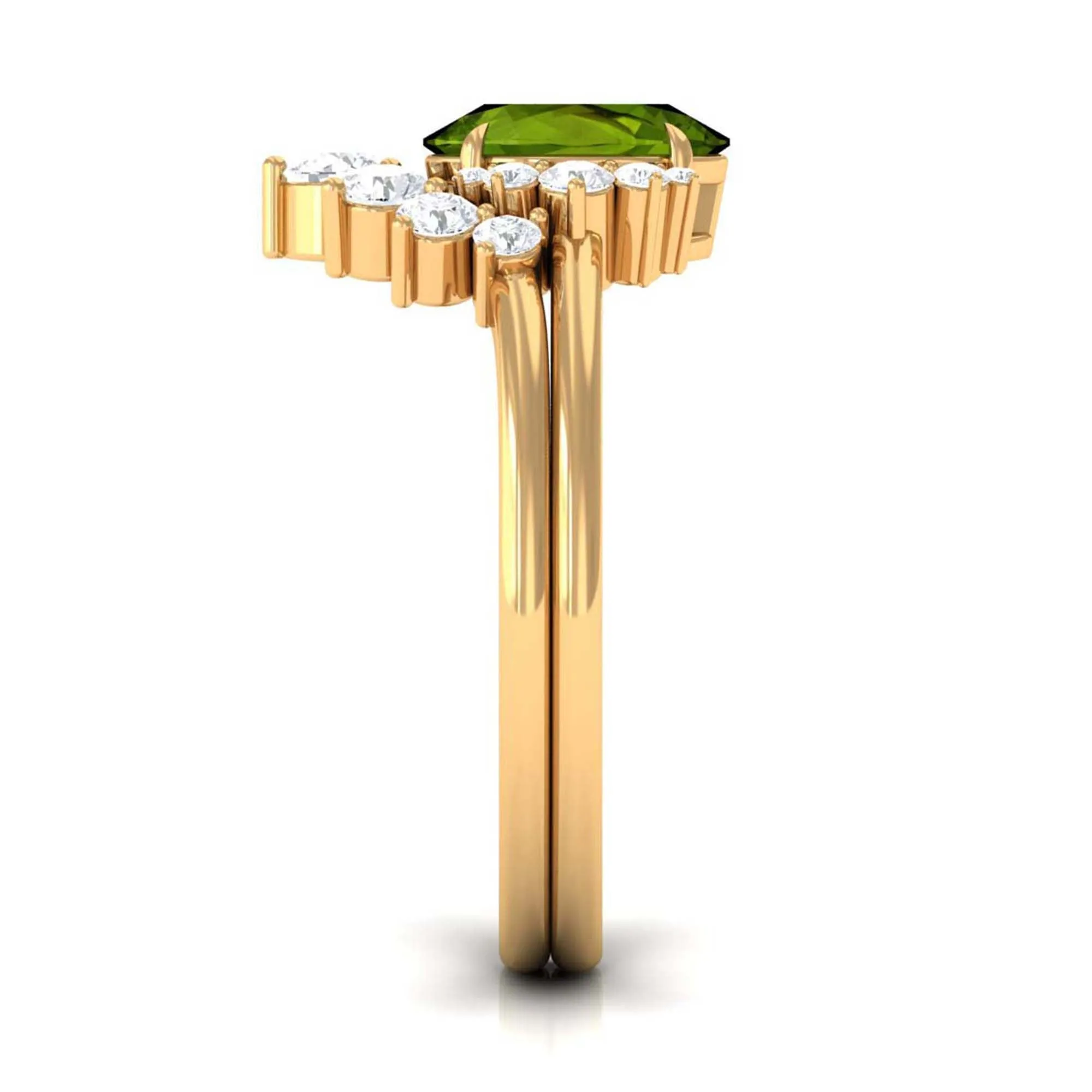 1.75 CT Peridot and Diamond Engagement Enhancer Ring Set