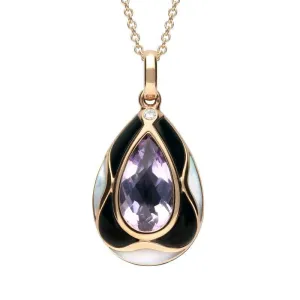 18ct Rose Gold Whitby Jet Diamond Amethyst Pear Necklace