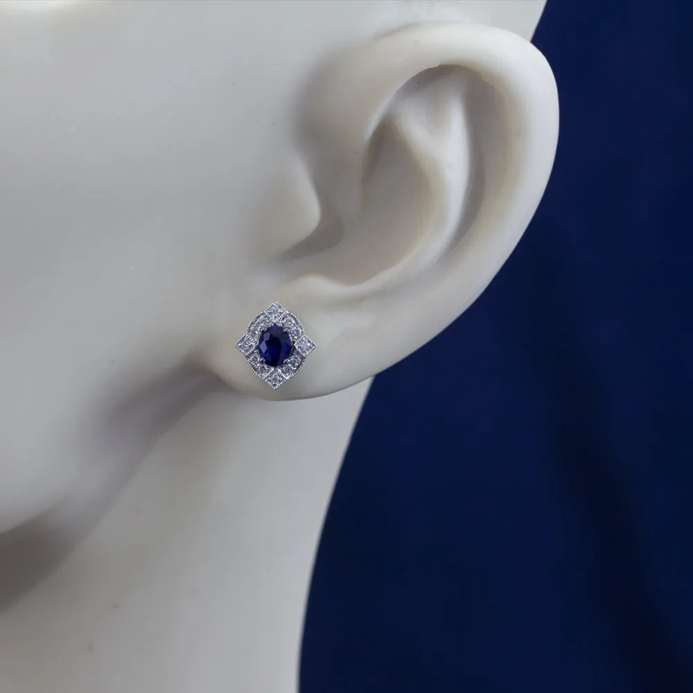 18ct White Gold Sapphire and Diamond Art Deco Cluster Earrings
