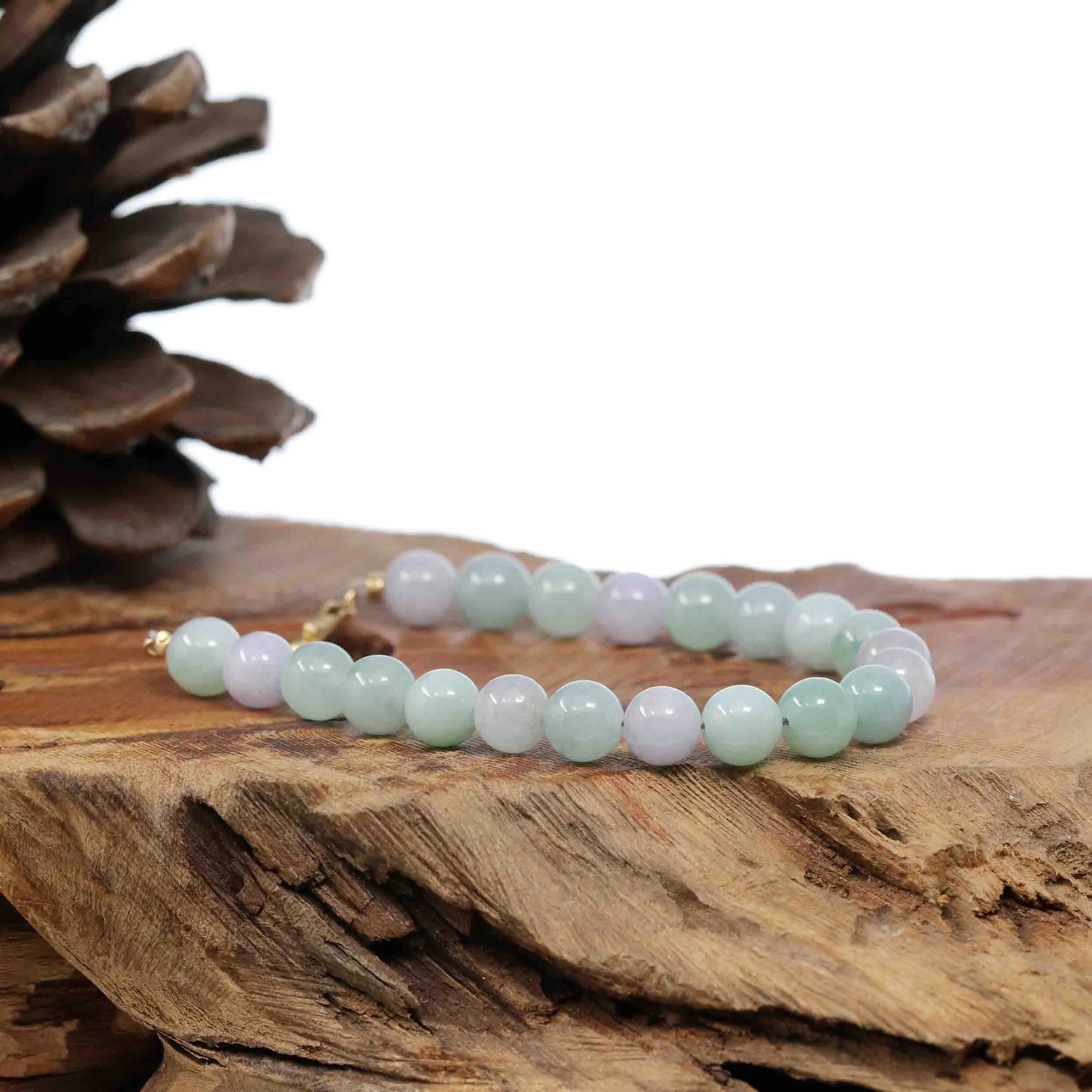 18k Gold Green Multi Color Jadeite Jade Beads Bracelet (7.5 mm)
