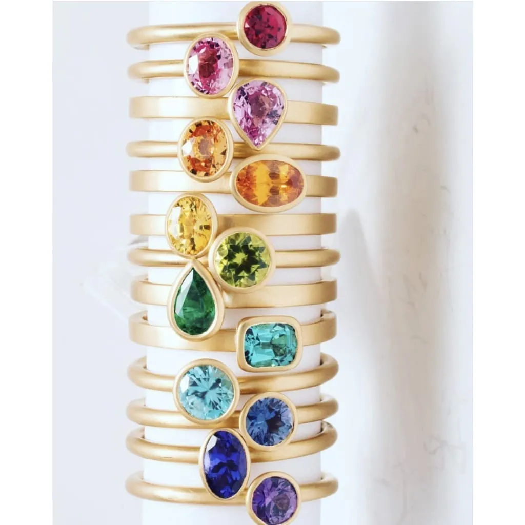 18k Matte Yellow Gold Yumdrop Ring with a Oval Aquamarine by Kimberly Collins Colored Gems Regard