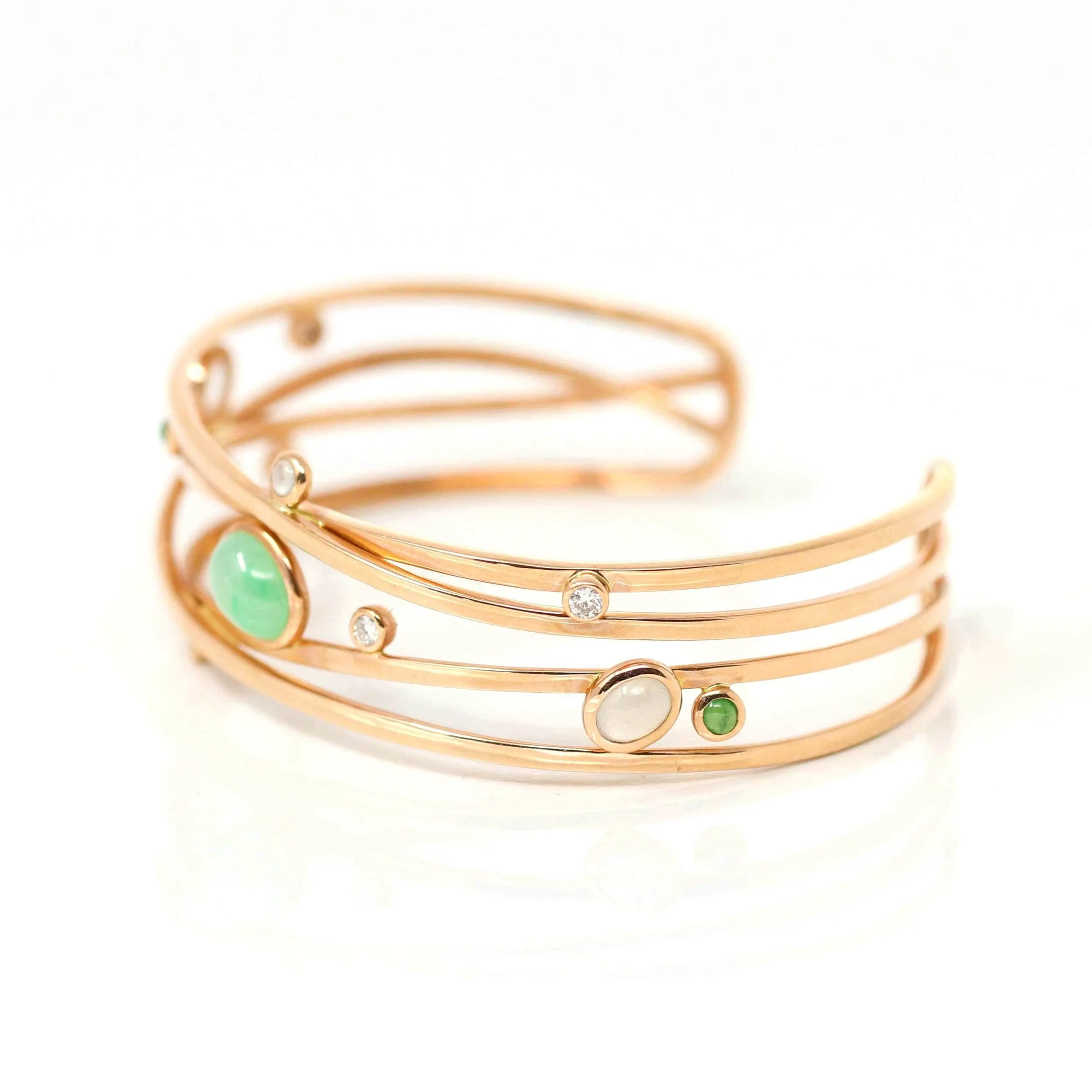 18k Rose Gold Oval Bracelet Bangle with Jade & Diamonds