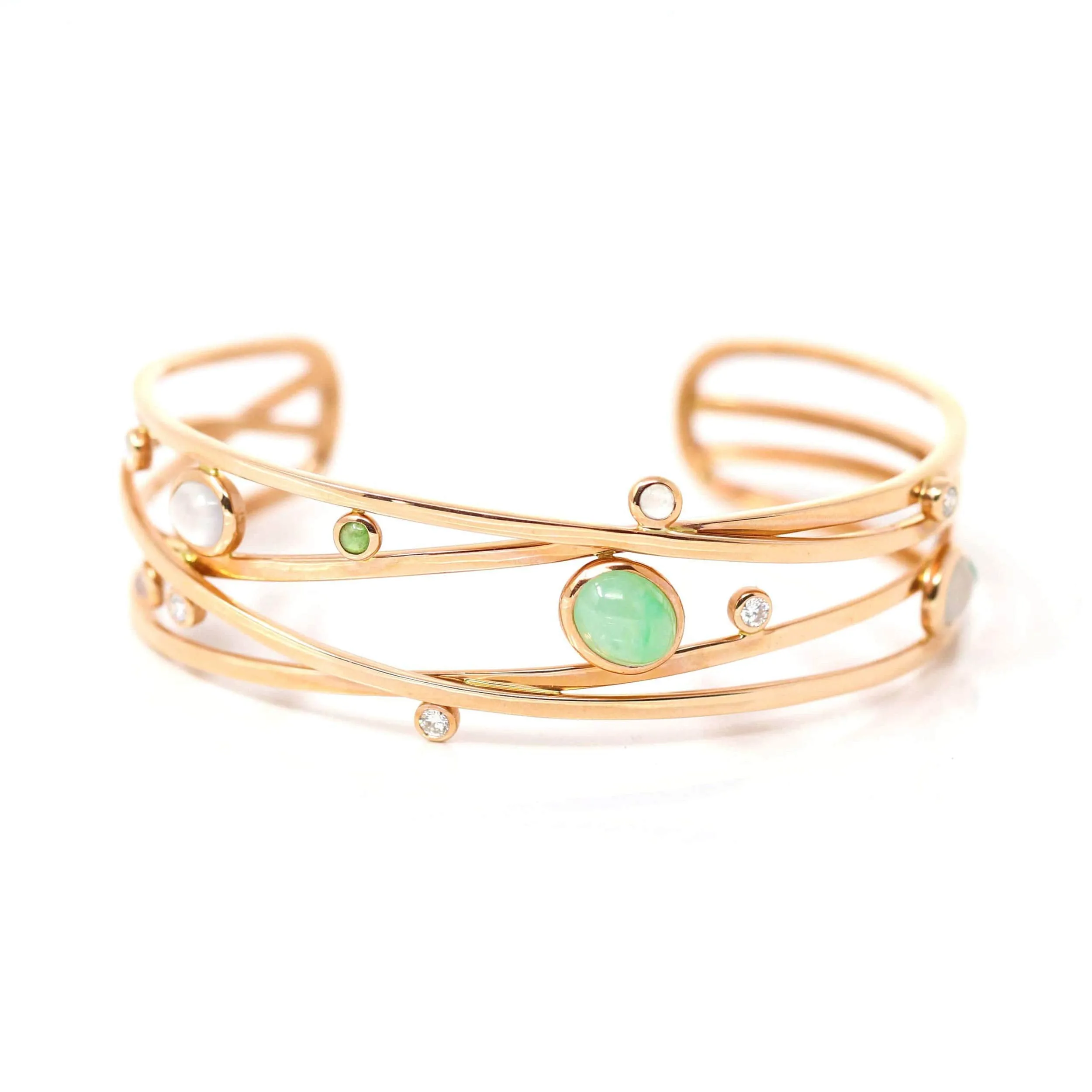 18k Rose Gold Oval Bracelet Bangle with Jade & Diamonds