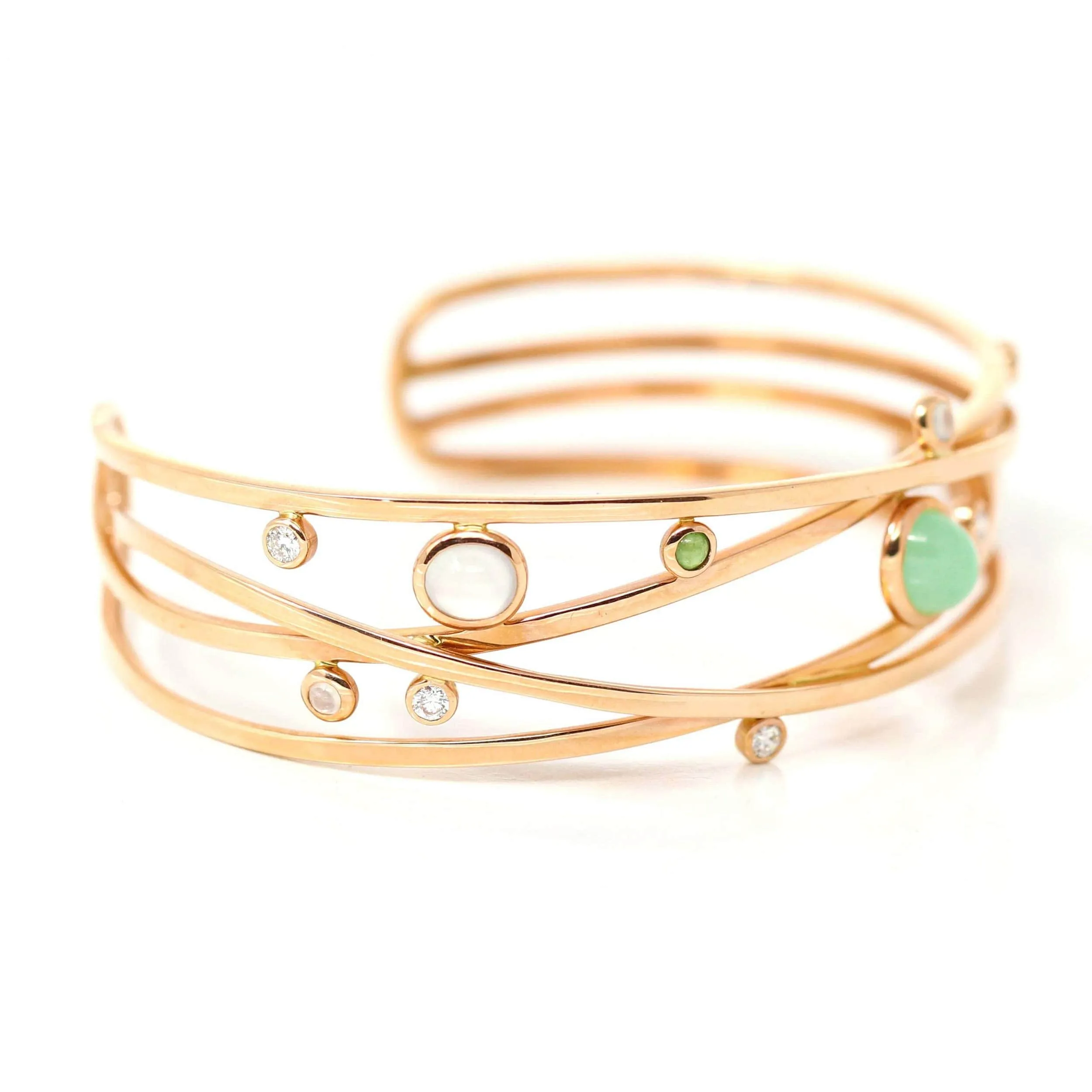 18k Rose Gold Oval Bracelet Bangle with Jade & Diamonds