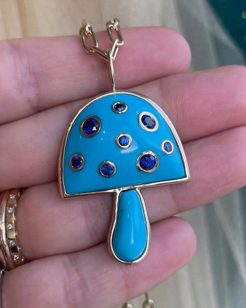 18k Yellow Gold Magic Turquoise Mushroom Necklace