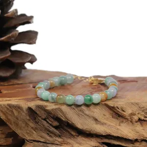 18k Yellow Gold Multi Color Jadeite Jade Beads Bracelet (6.5 mm)