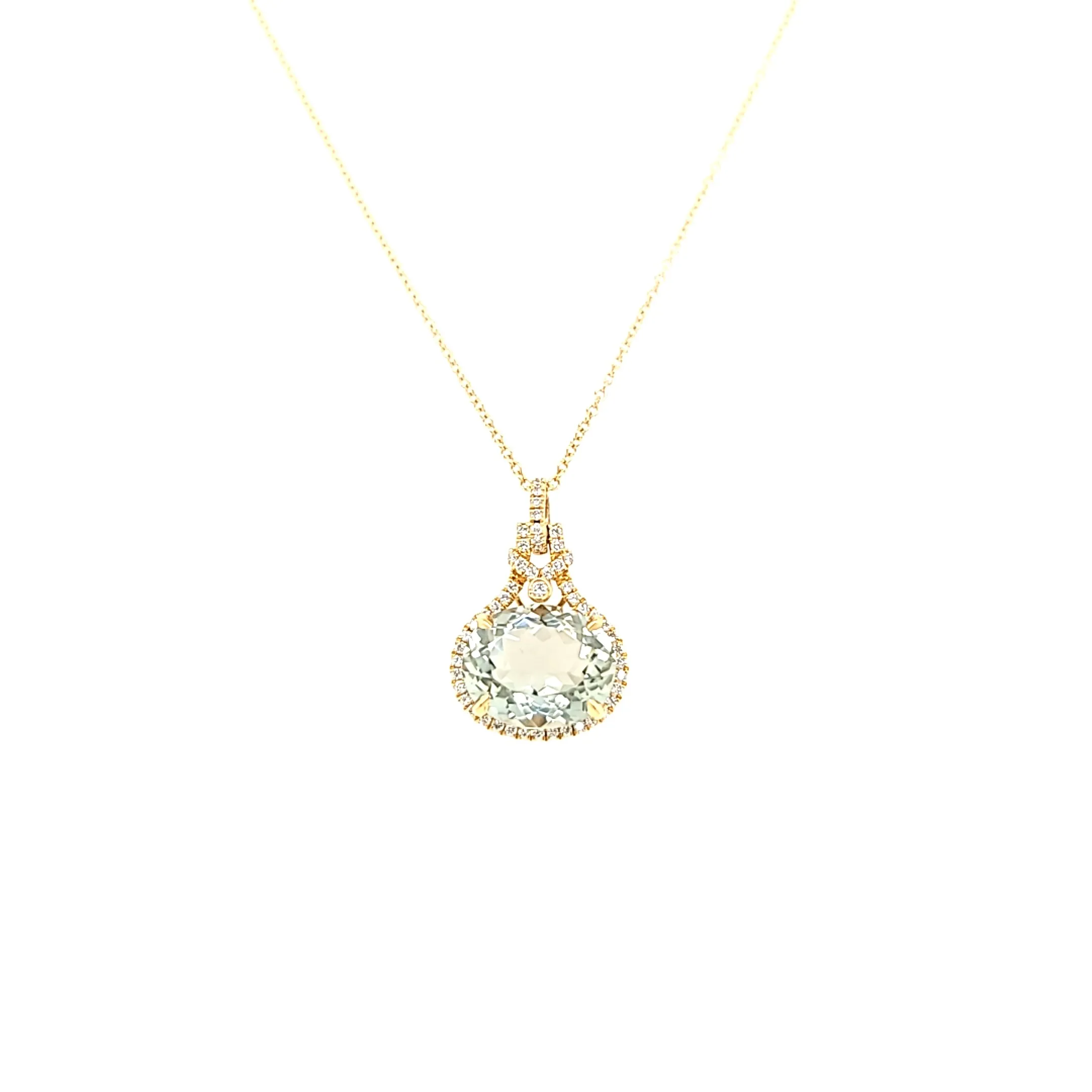 18k Yellow Gold Oval Green Amethyst Necklace (I6734)