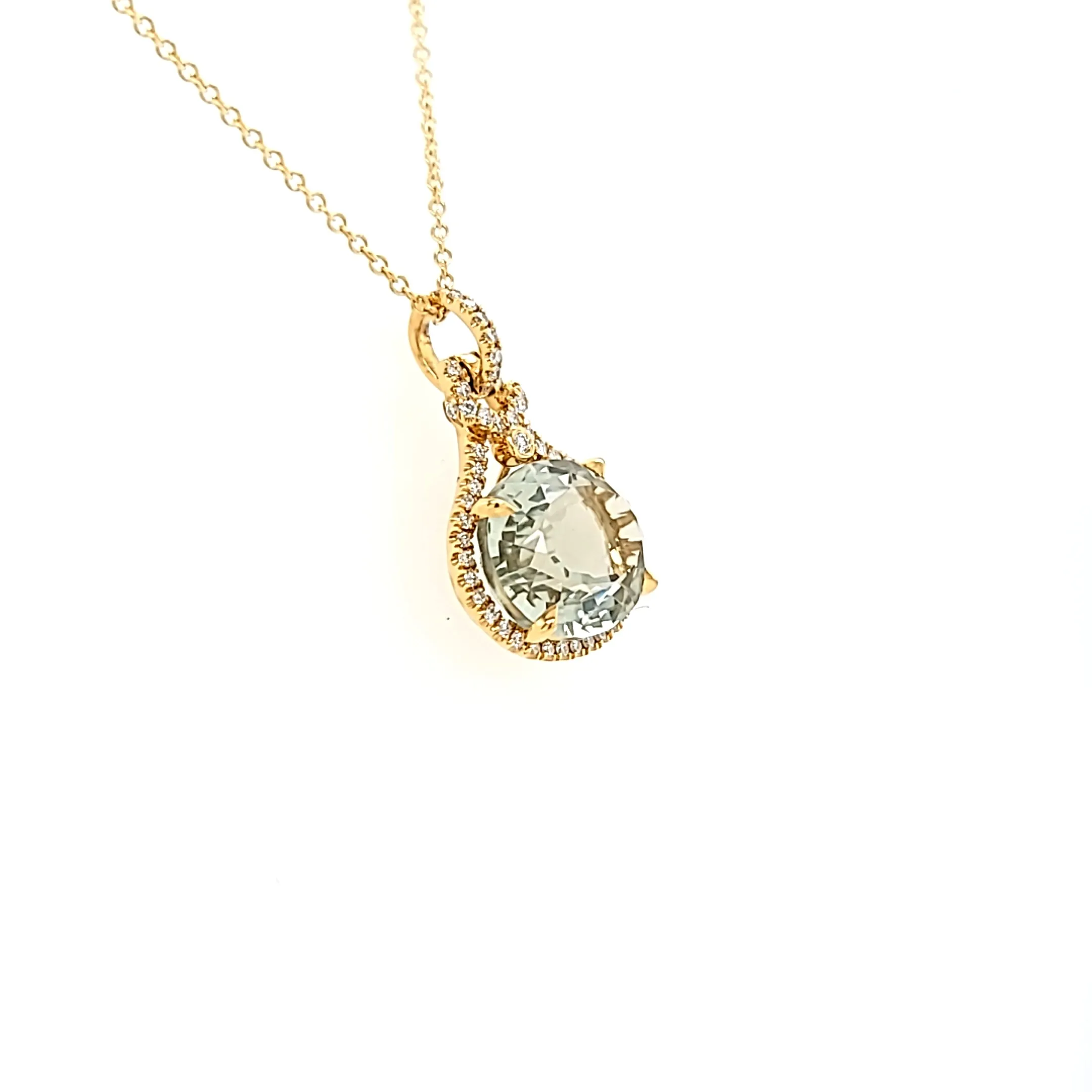 18k Yellow Gold Oval Green Amethyst Necklace (I6734)