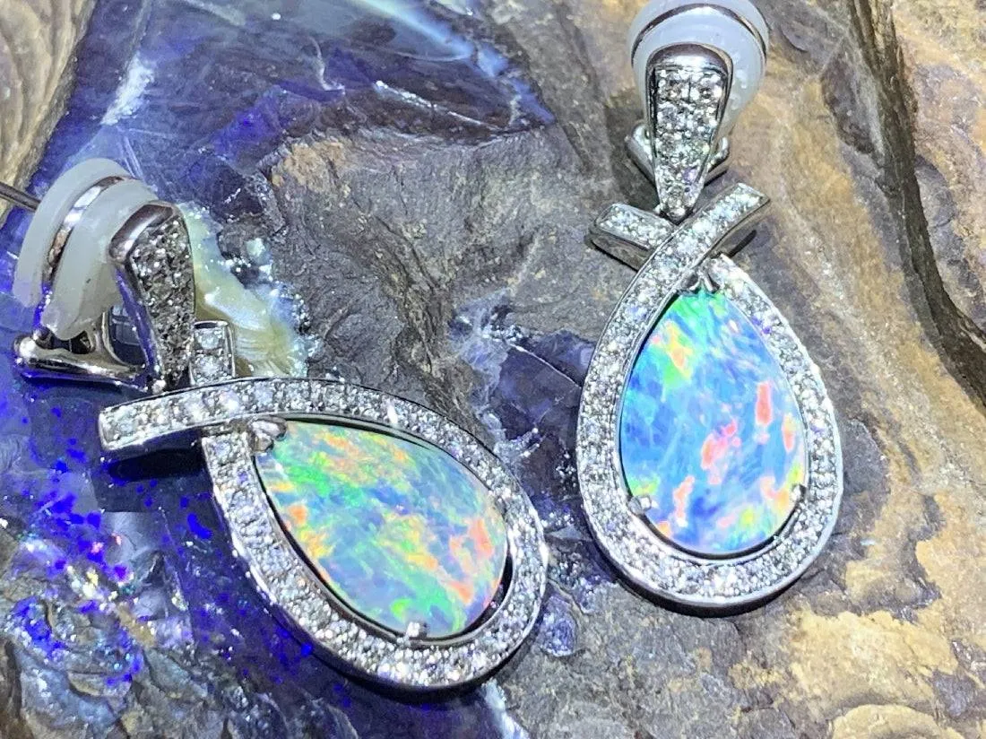 18kt White Gold Opal and Diamond earrings