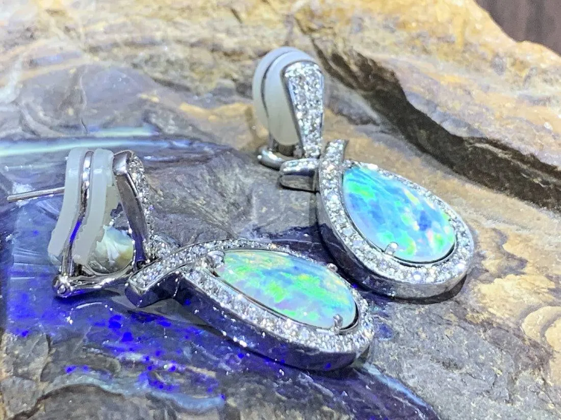 18kt White Gold Opal and Diamond earrings