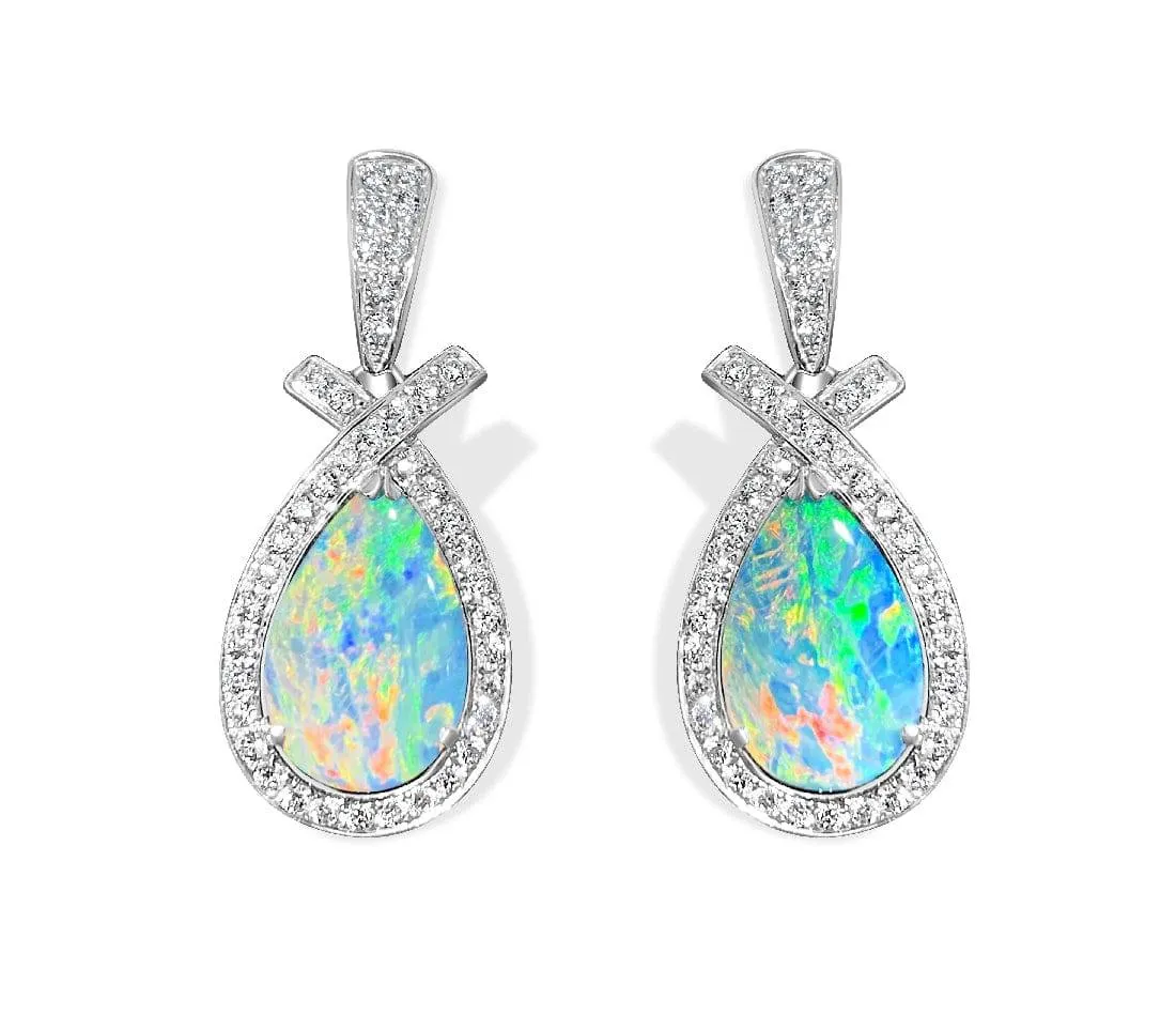 18kt White Gold Opal and Diamond earrings