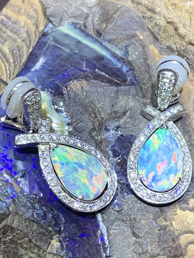 18kt White Gold Opal and Diamond earrings
