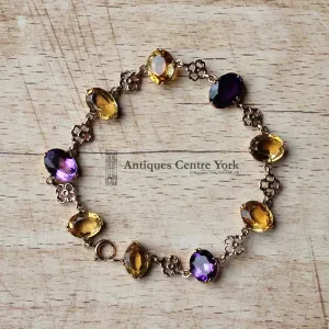 1970's 9ct Citrine & Amethyst Bracelet