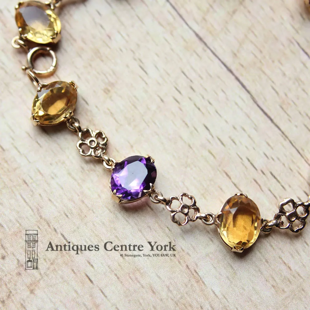 1970's 9ct Citrine & Amethyst Bracelet