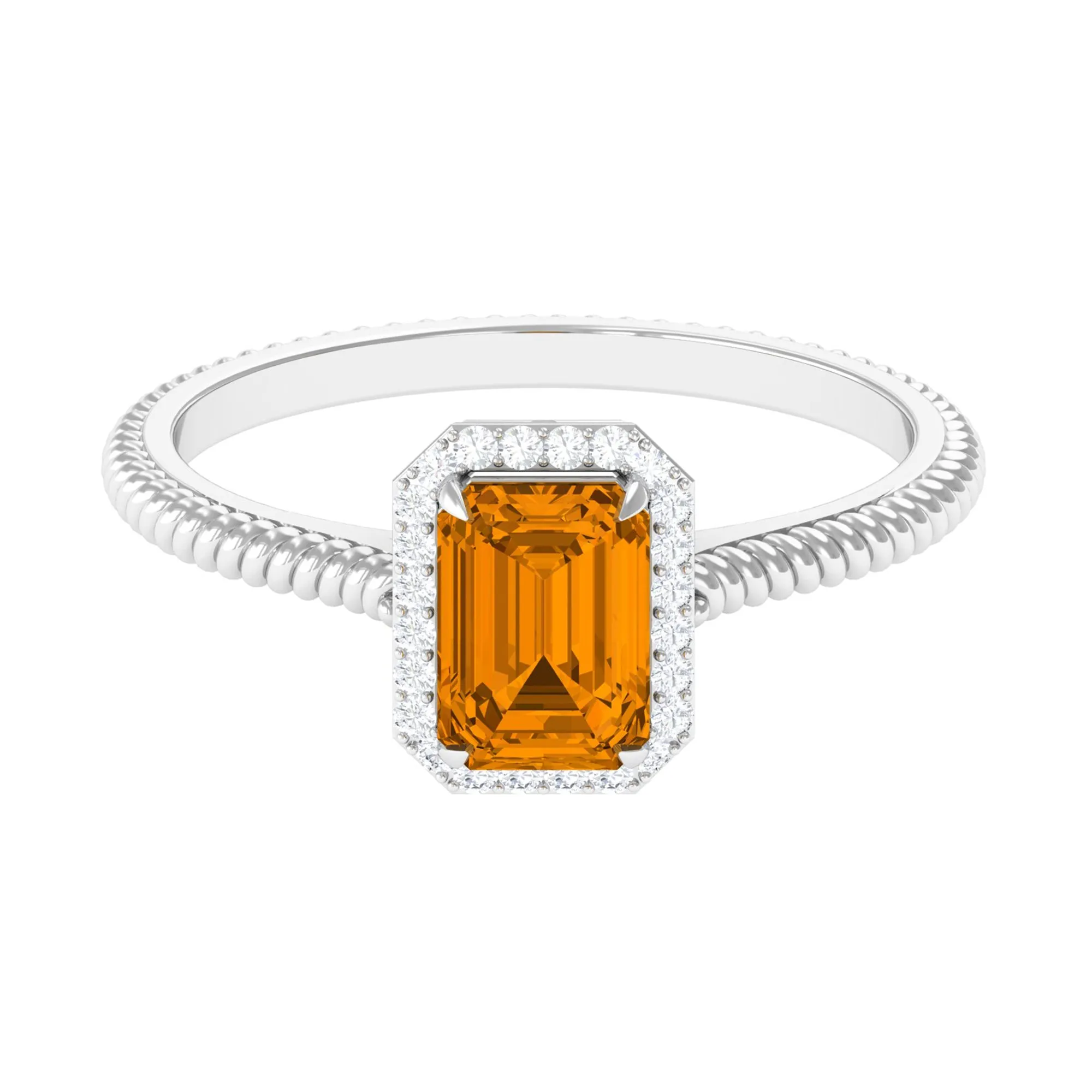2 CT Emerald Cut Citrine Solitaire Engagement Ring with Diamond Halo