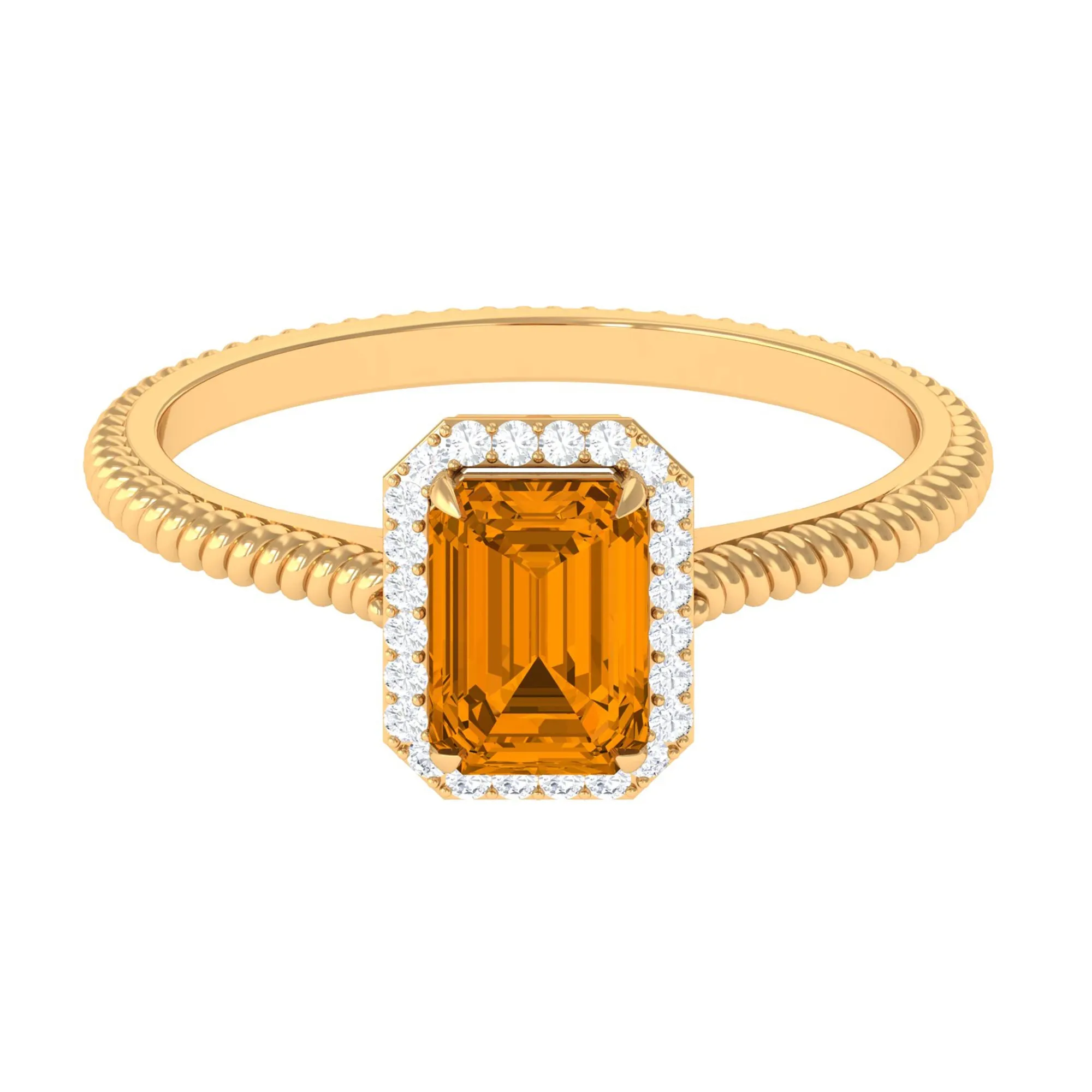 2 CT Emerald Cut Citrine Solitaire Engagement Ring with Diamond Halo