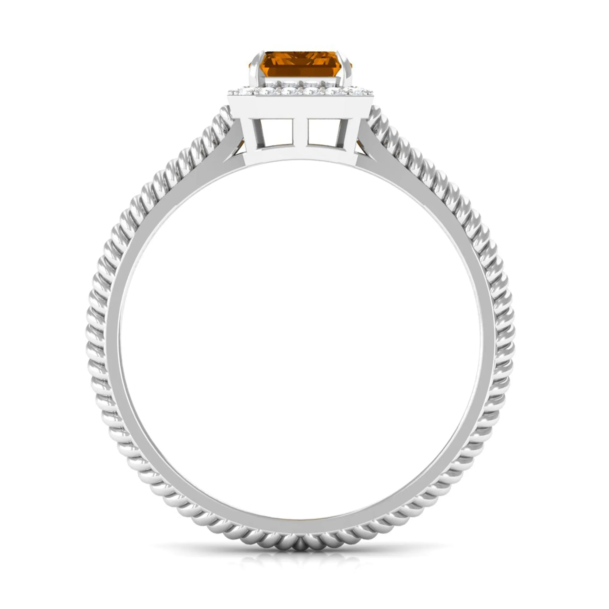 2 CT Emerald Cut Citrine Solitaire Engagement Ring with Diamond Halo